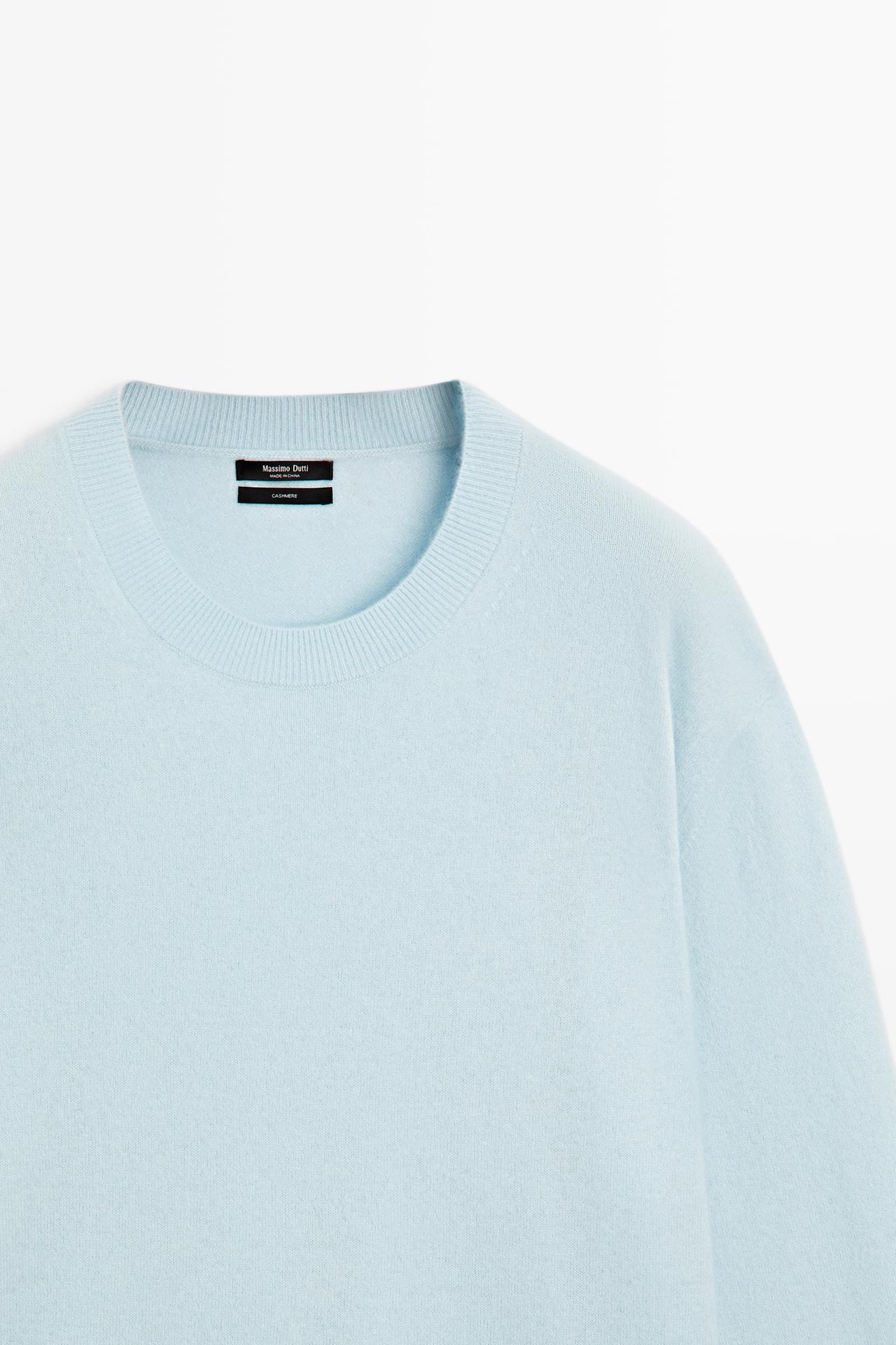 100% cashmere long sleeve sweater — Light blue