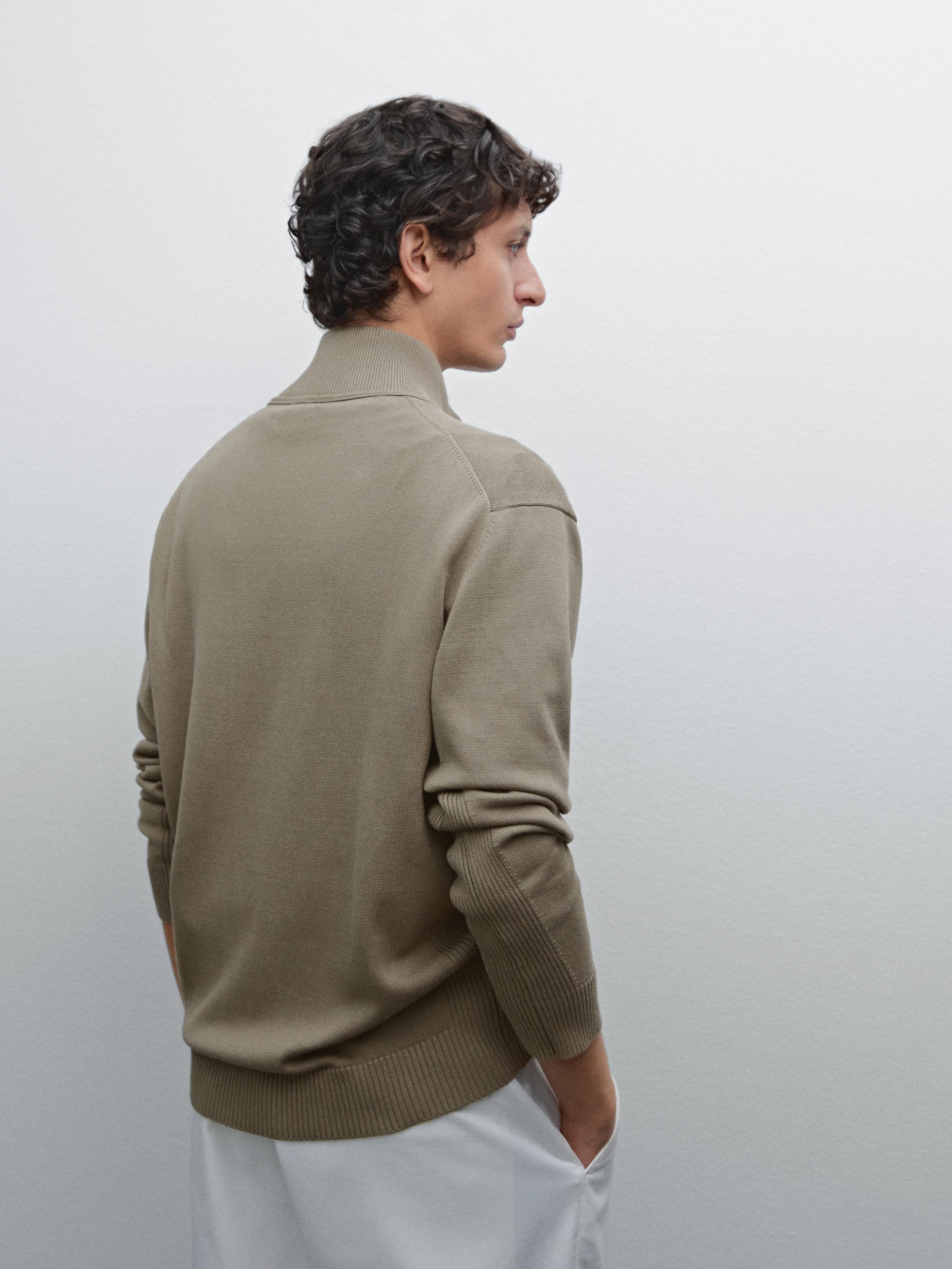 Cotton zip-up knit cardigan
