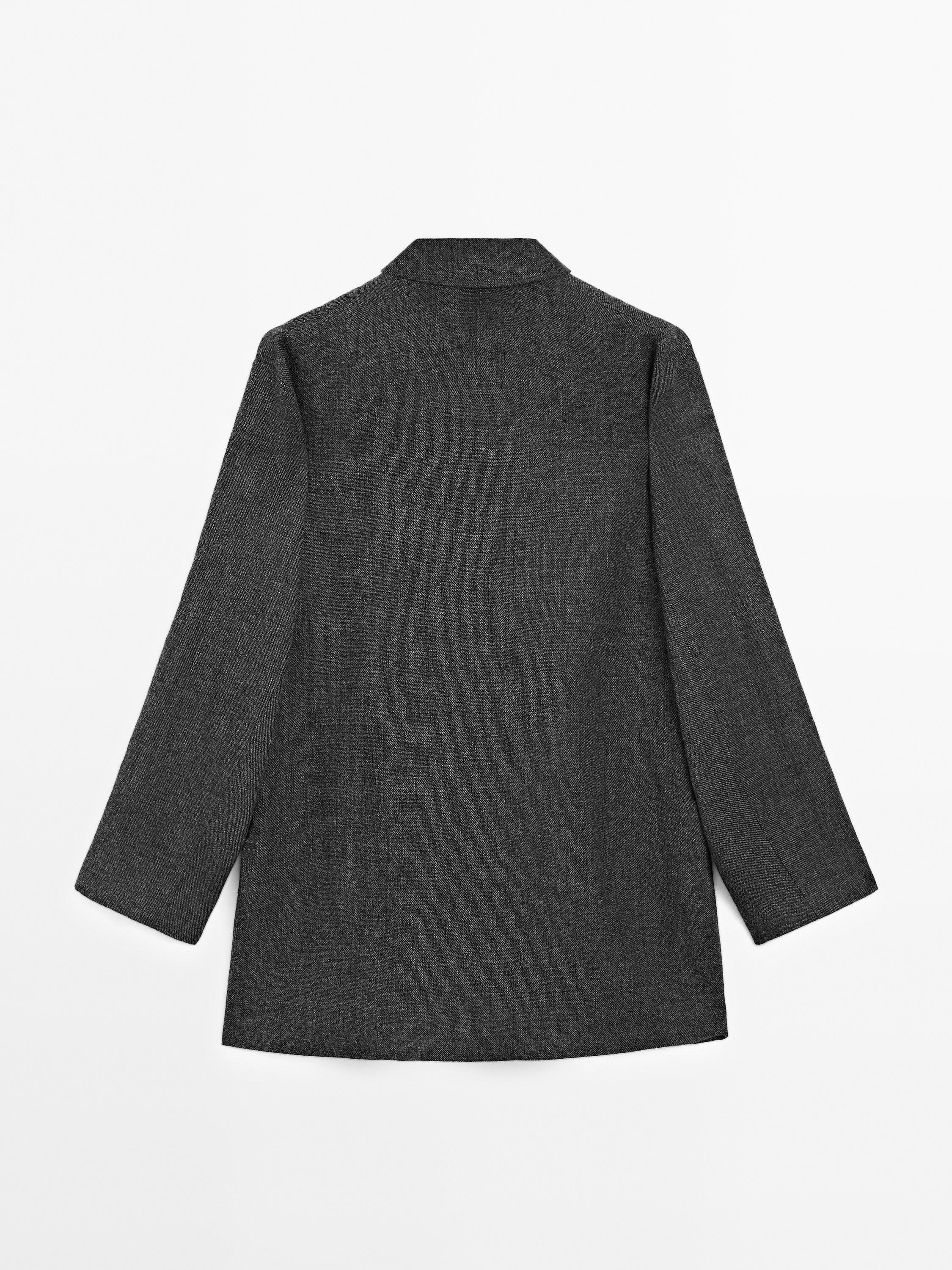 Mid-length wool blend coat with lapel collar