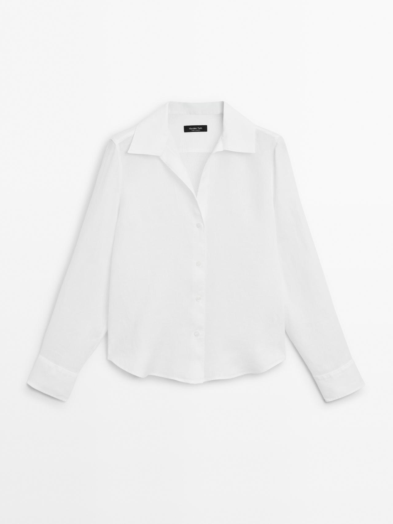 Massimo Dutti - Dame - Skjorte I 100 % Hør Med Åben Krave - Hvid - S