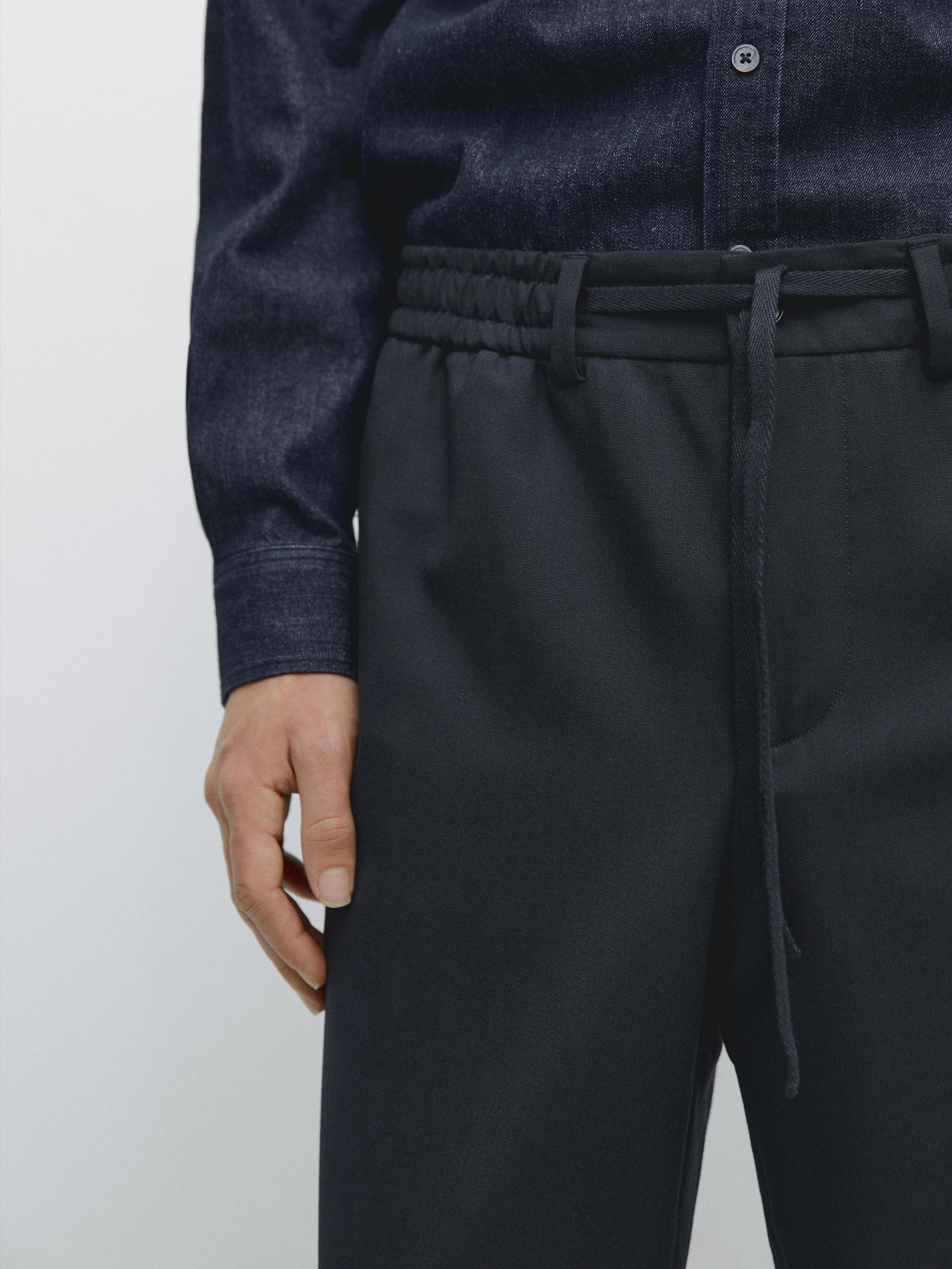 Cool wool textured pants — NAVY BLUE