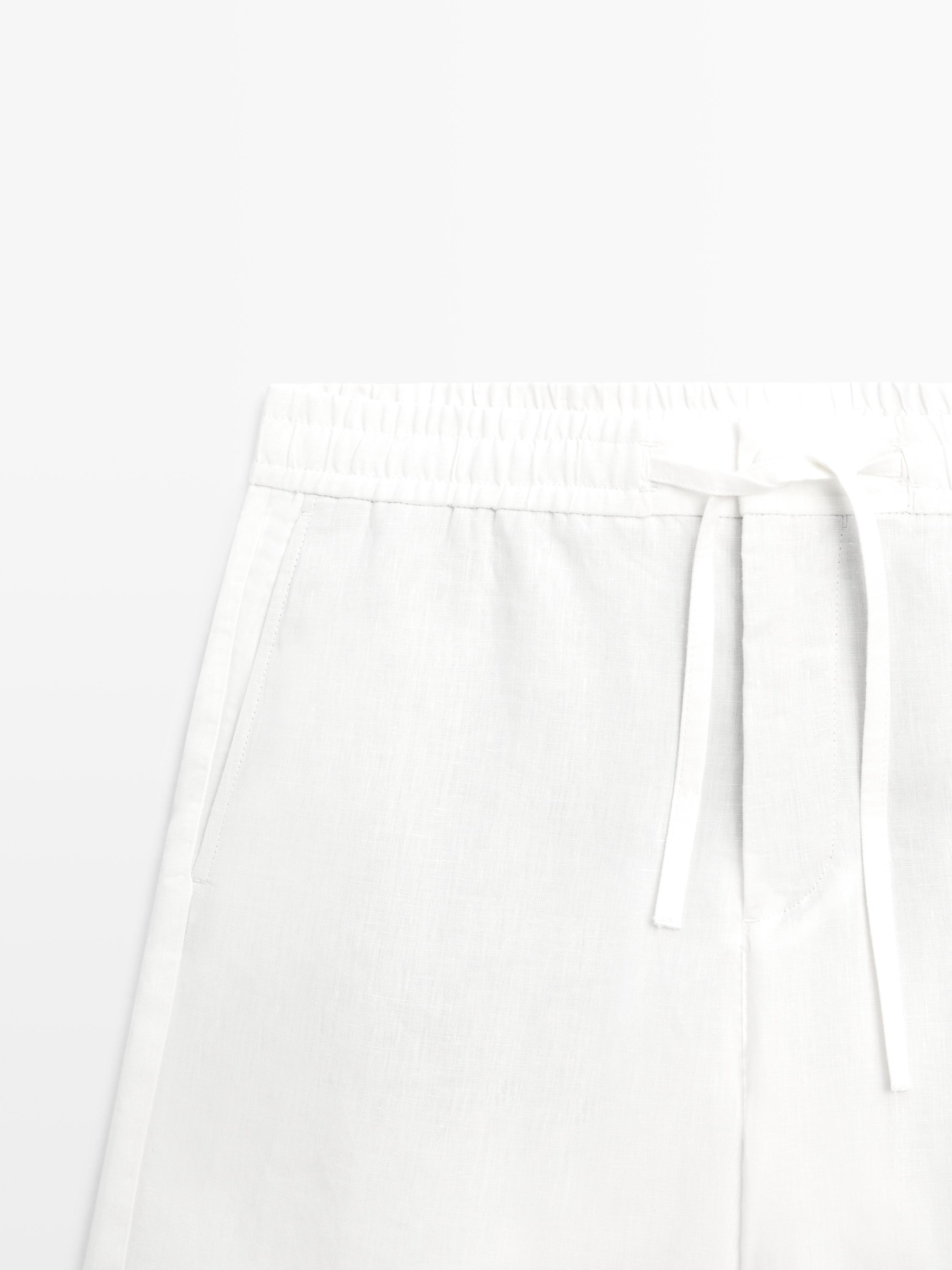 100% linen short Bermuda shorts — Off white