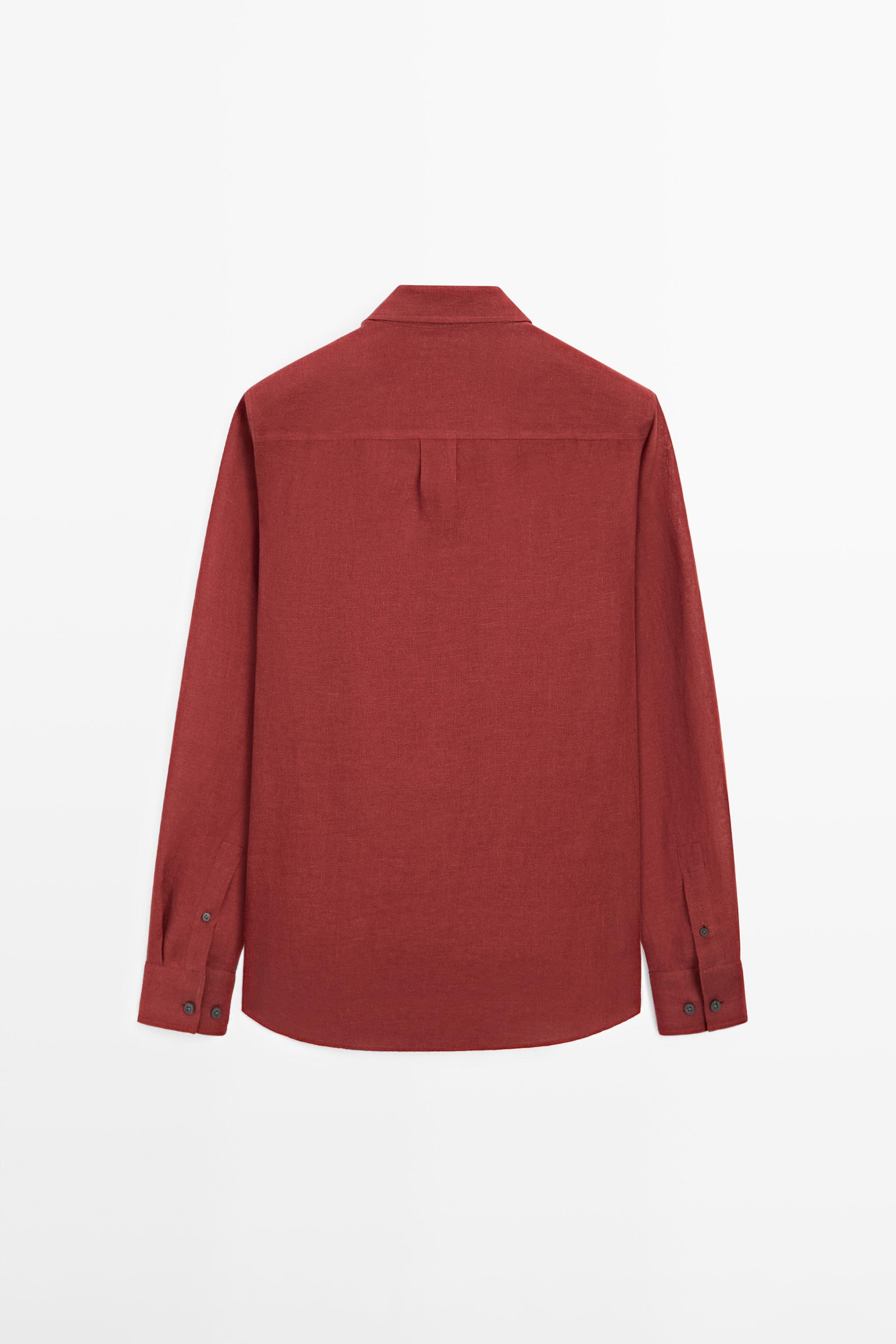 Textured 100% linen regular fit shirt — RED