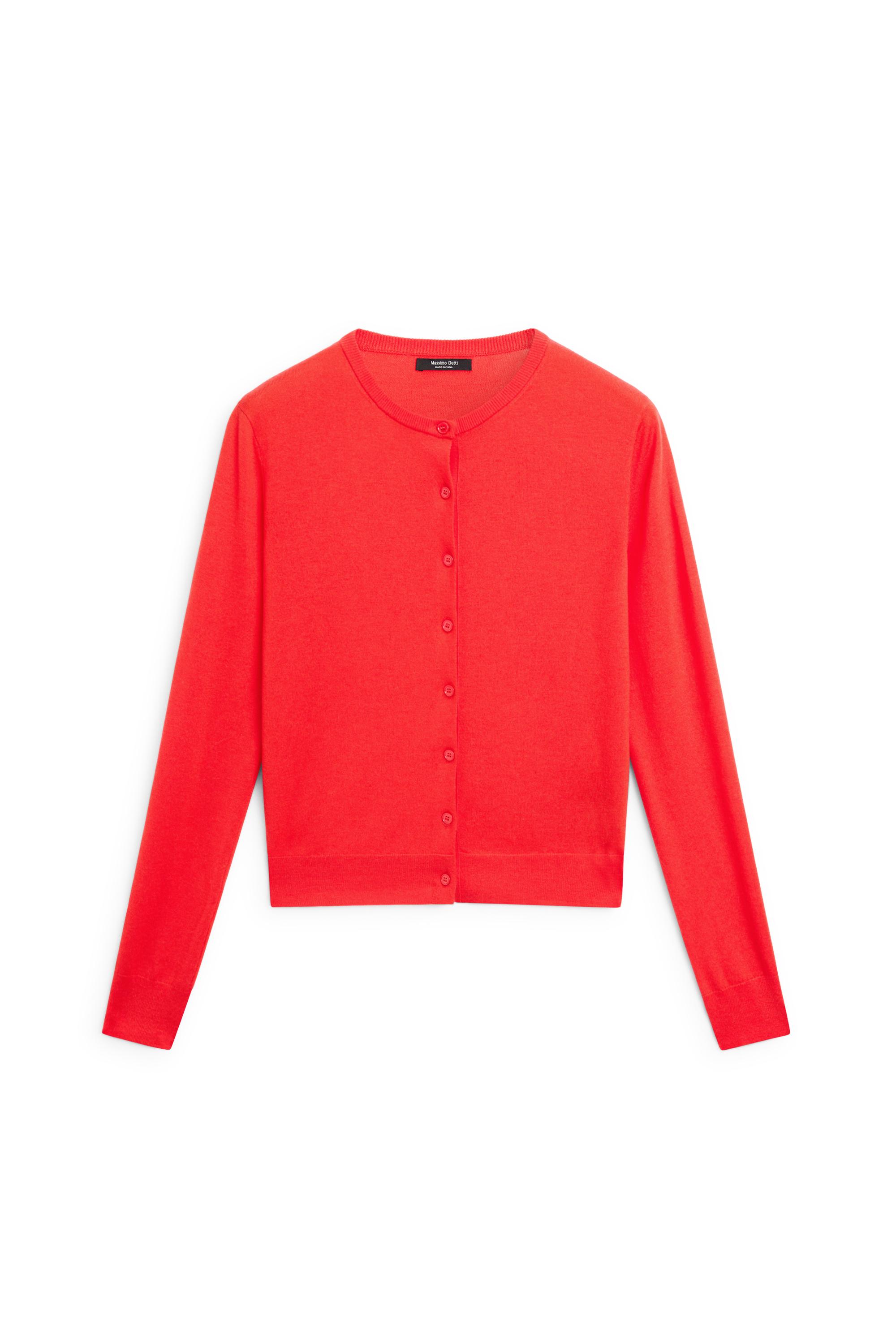 Fine-knit round neck cardigan — ORANGE