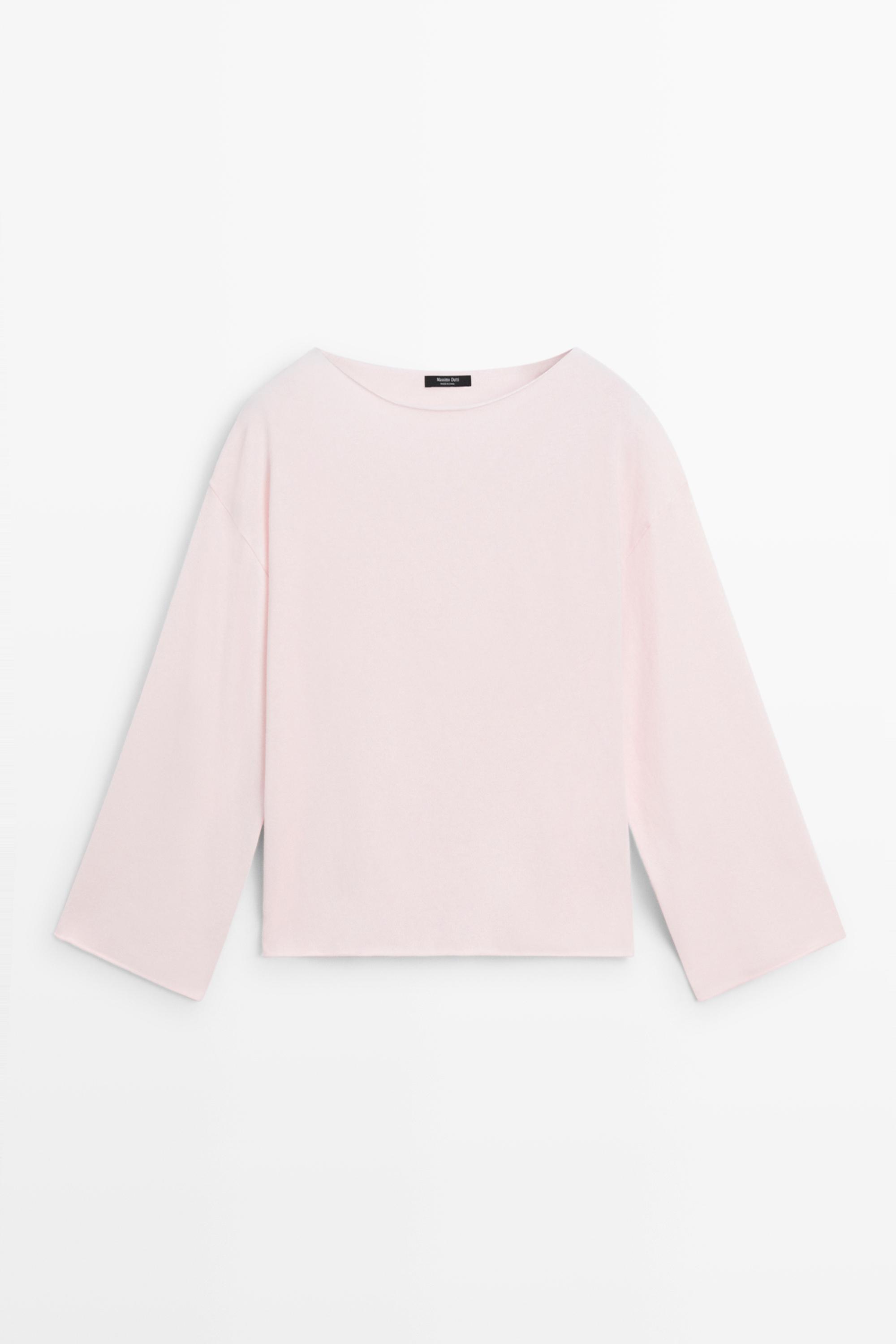 Cotton blend knit sweater — PALE PINK