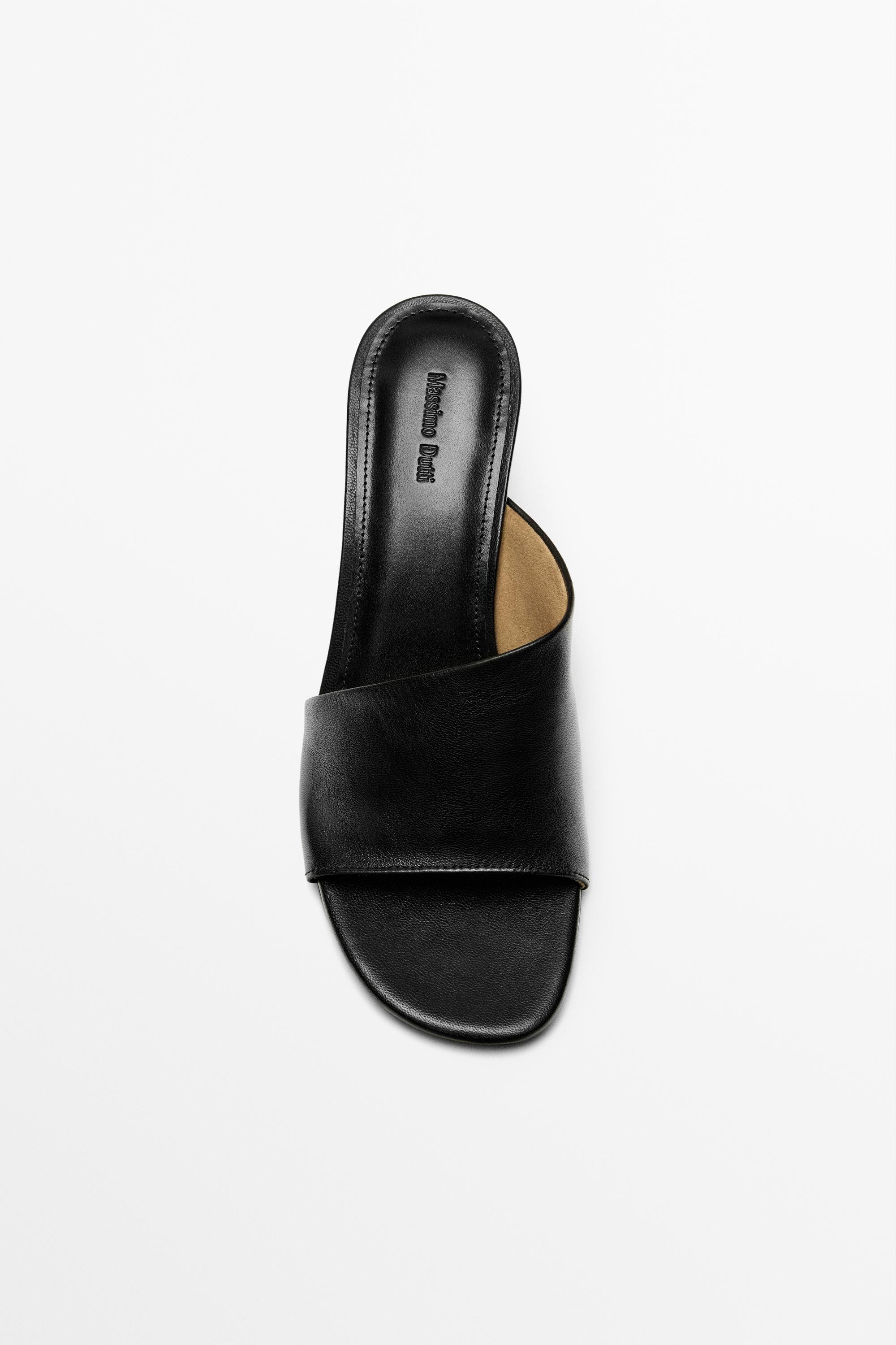 Soft leather wedge heel sandals — BLACK