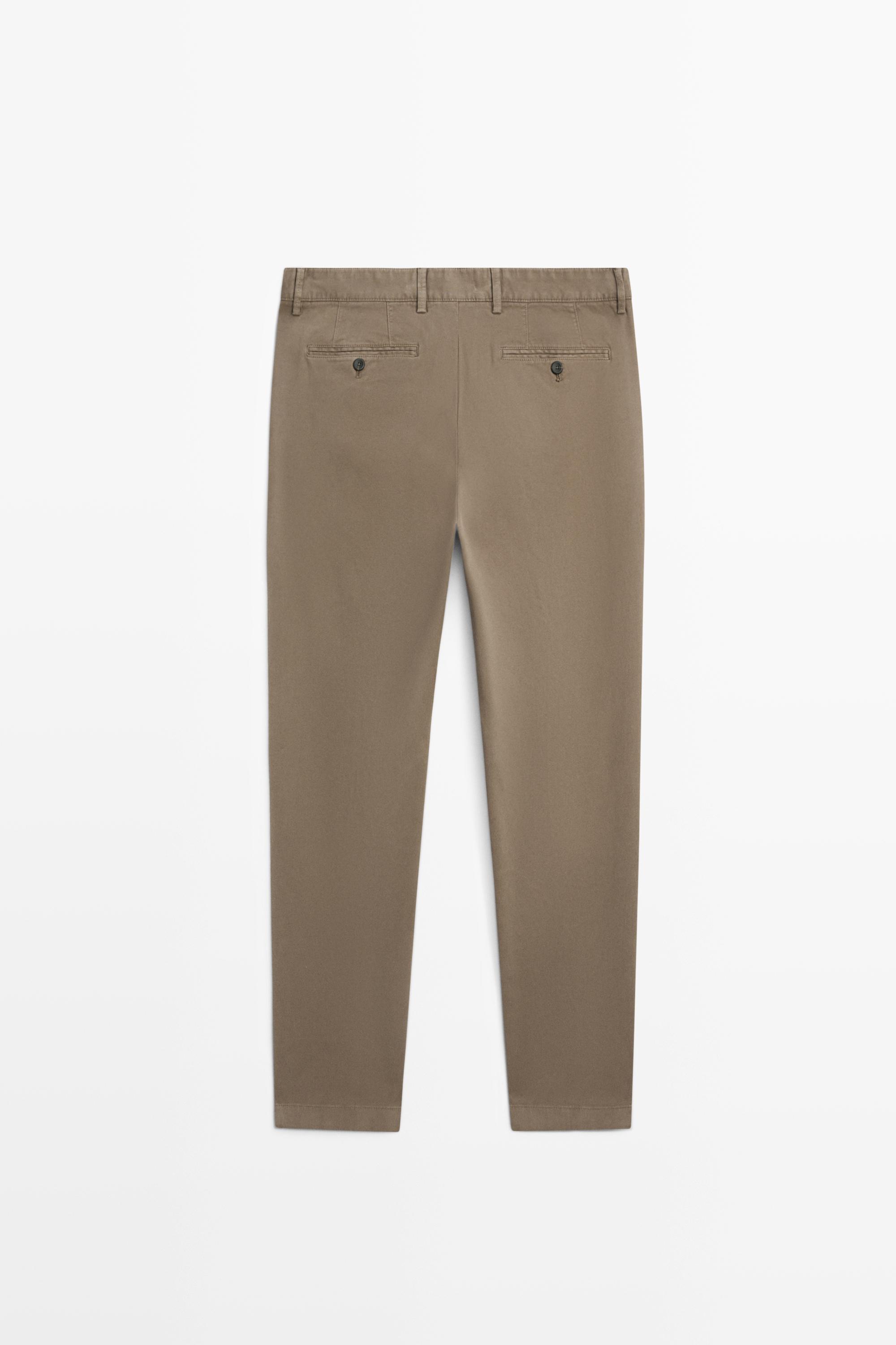 Slim-fit micro-textured trousers — GREEN