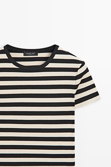 Short sleeve striped cotton blend T-shirt — BLACK 4