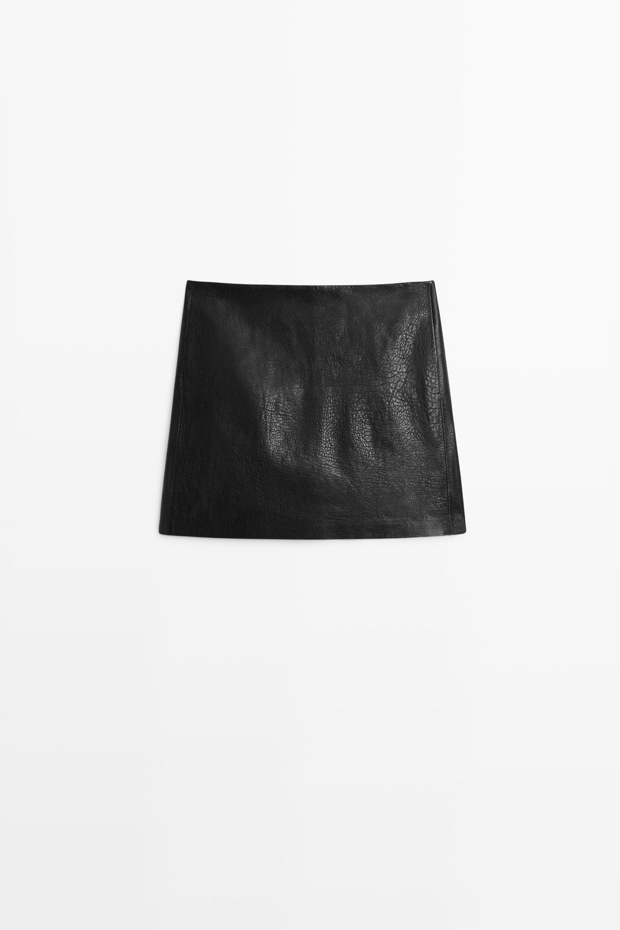 Nappa leather mini skirt — BLACK