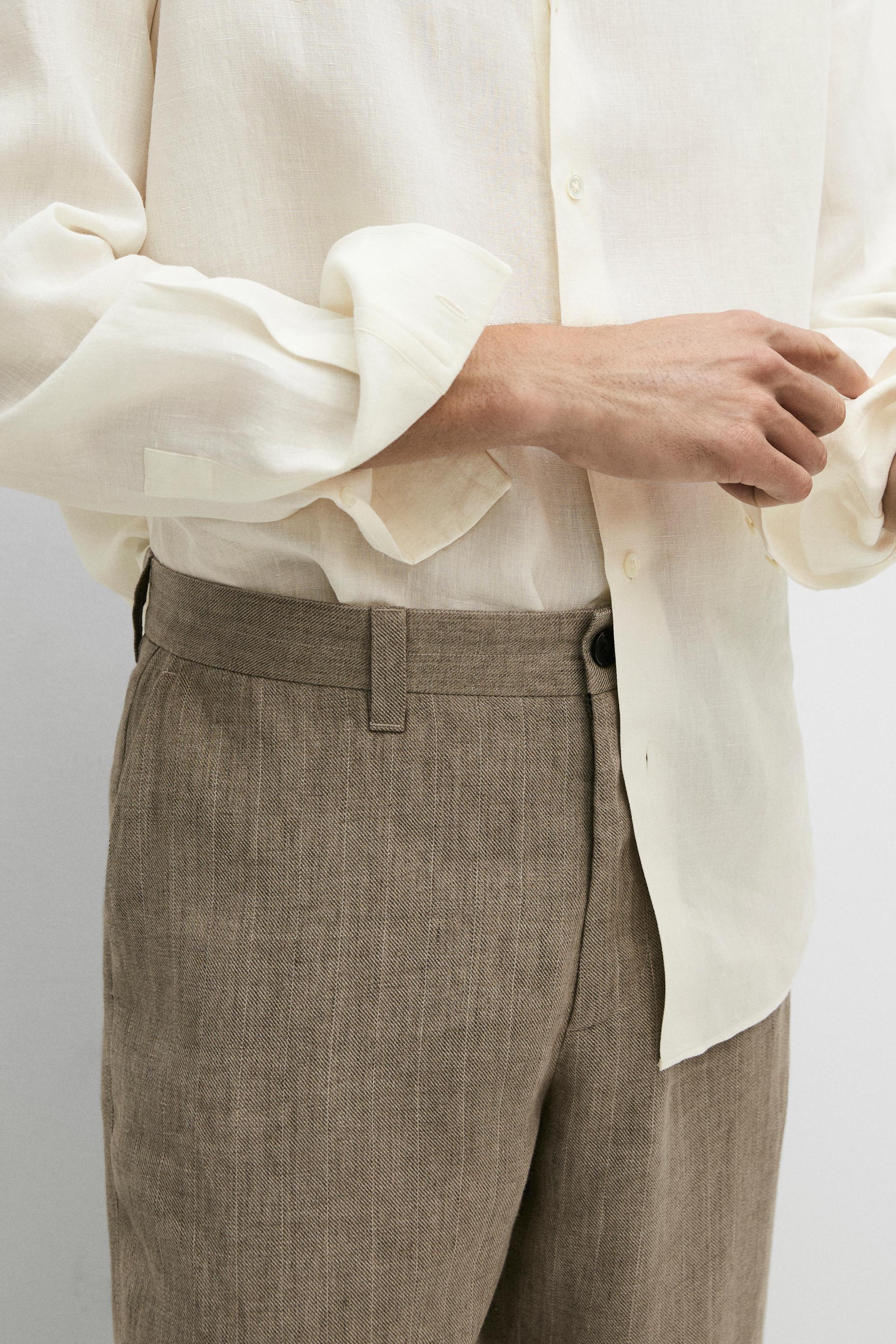 100% linen striped trousers — BEIGE