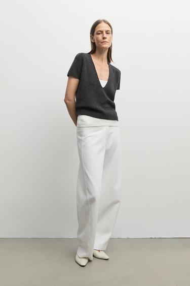 100% cashmere knit short sleeve sweater — ANTHRACITE GREY 8