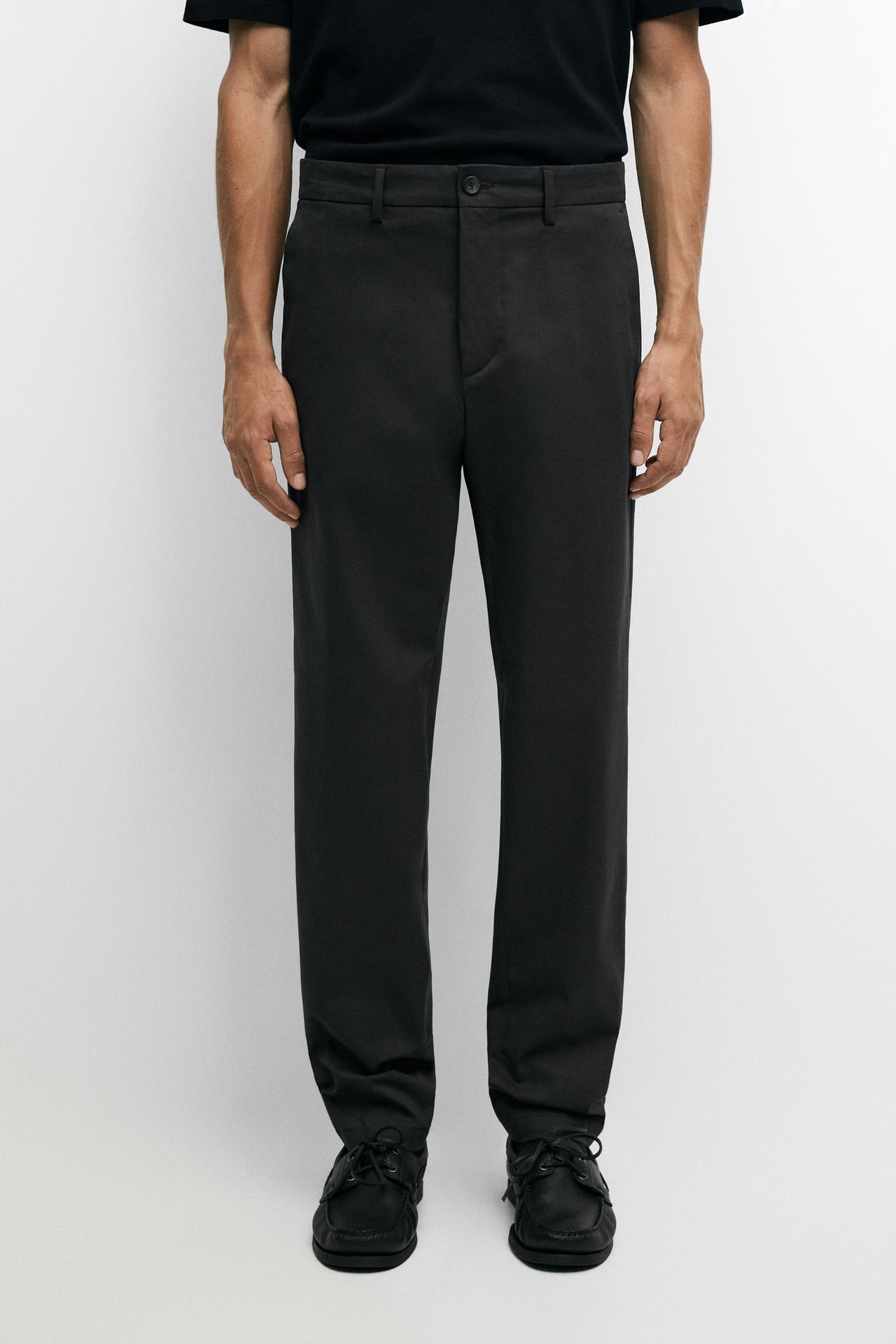 Cotton blend slim fit pants — GREY