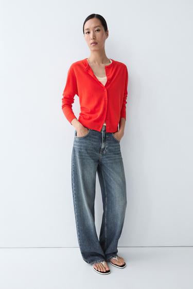 Fine-knit round neck cardigan — ORANGE 8
