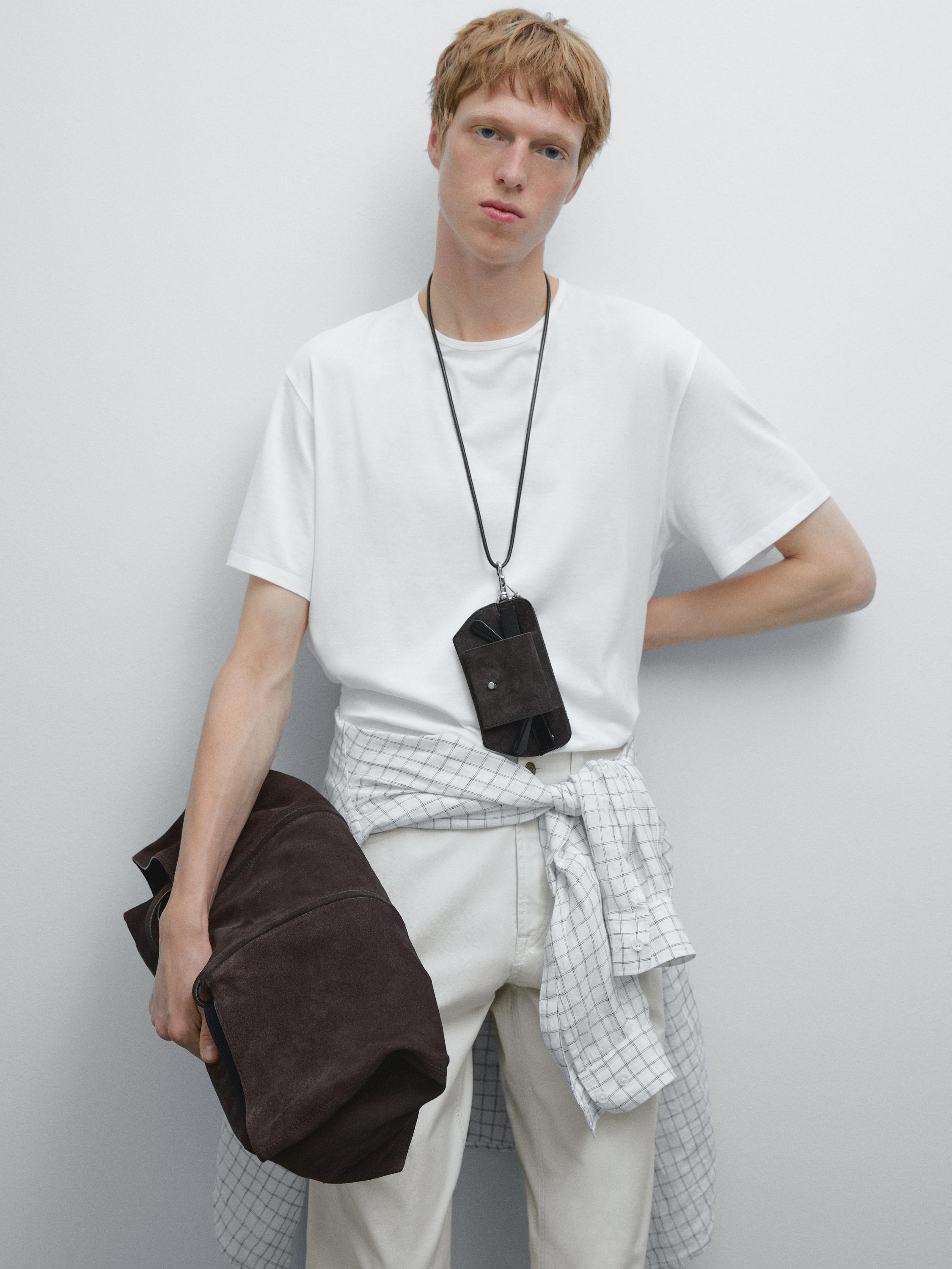 Lightweight tapered fit denim-effect trousers