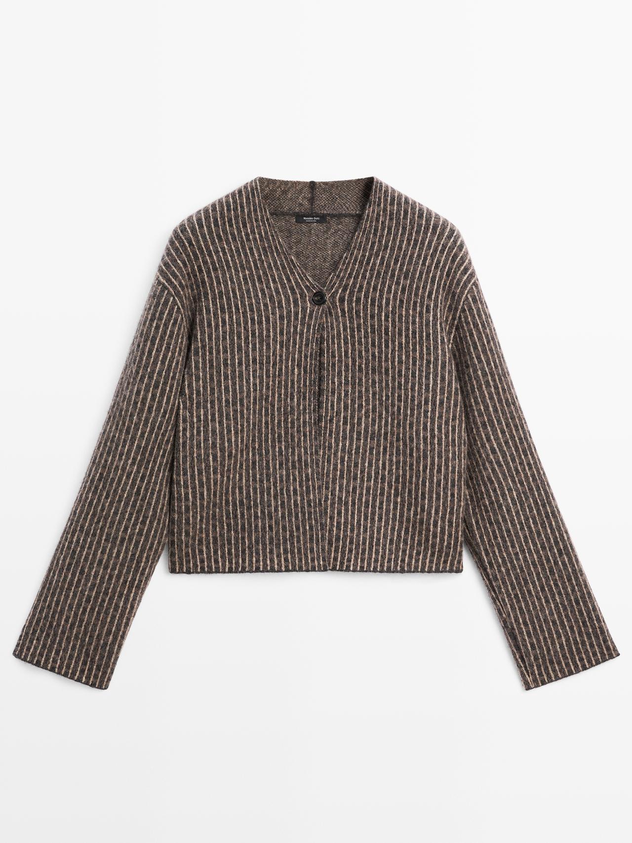 Massimo Dutti - Dame - Kort, Nålestribet Cardigan - Beige - M