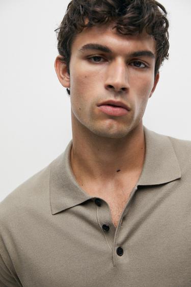 100% cotton knit short sleeve polo shirt — PALE KHAKI 8
