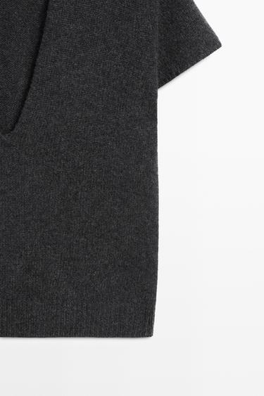 100% cashmere knit short sleeve sweater — ANTHRACITE GREY 7