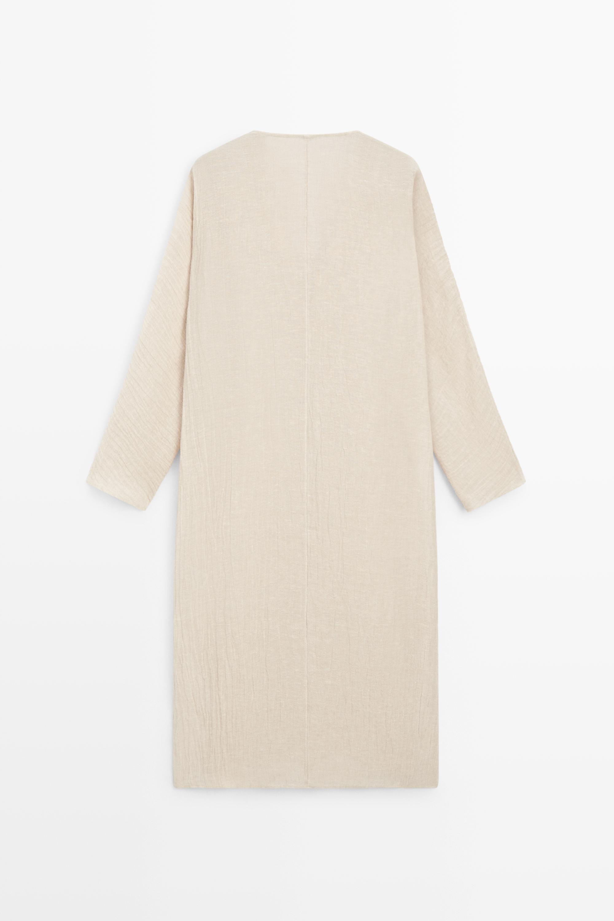 Linen blend kaftan dress with tied neckline — Off white (alternate view)