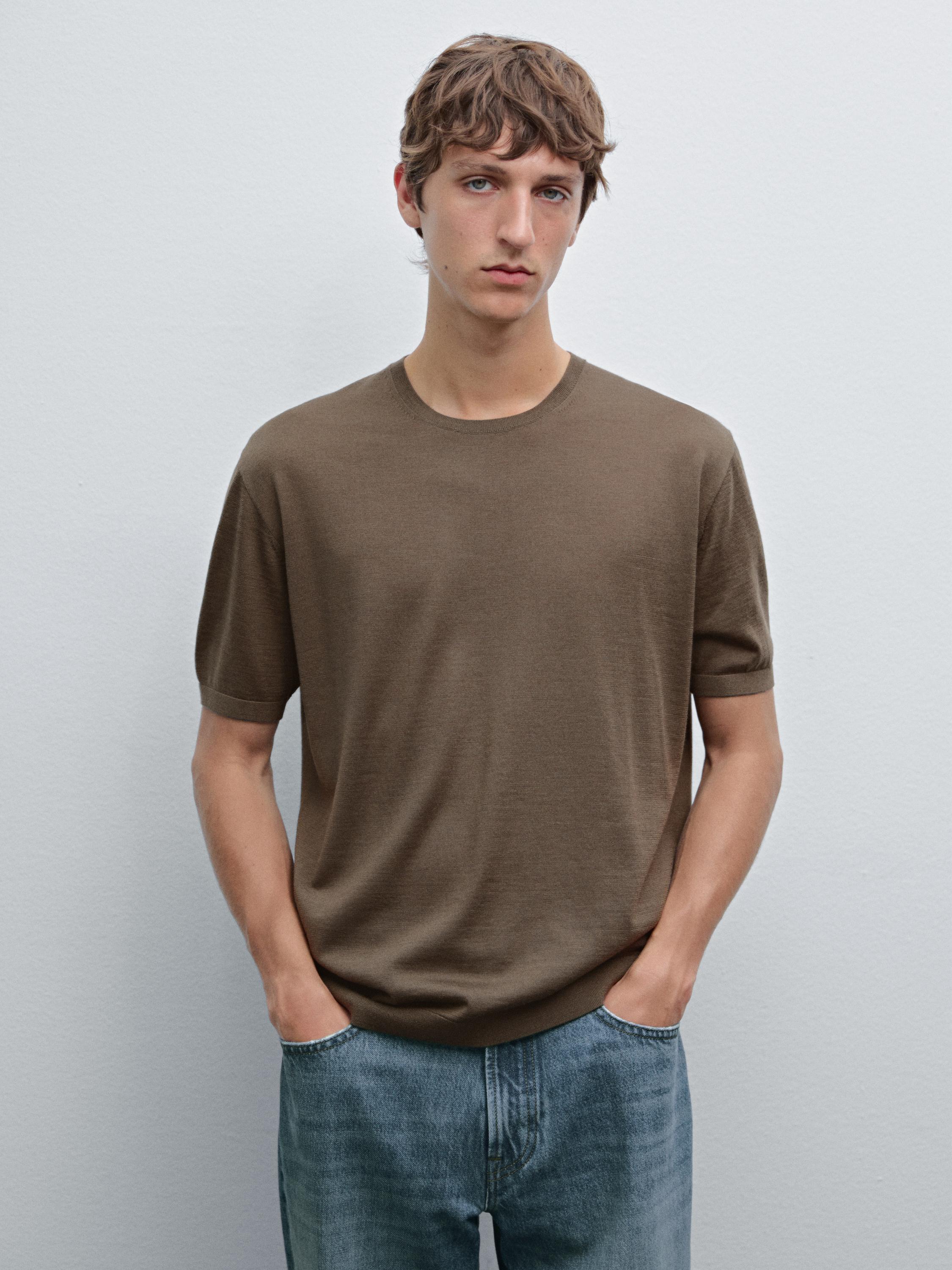 T-shirt en maille de laine mélangée à manches courtes