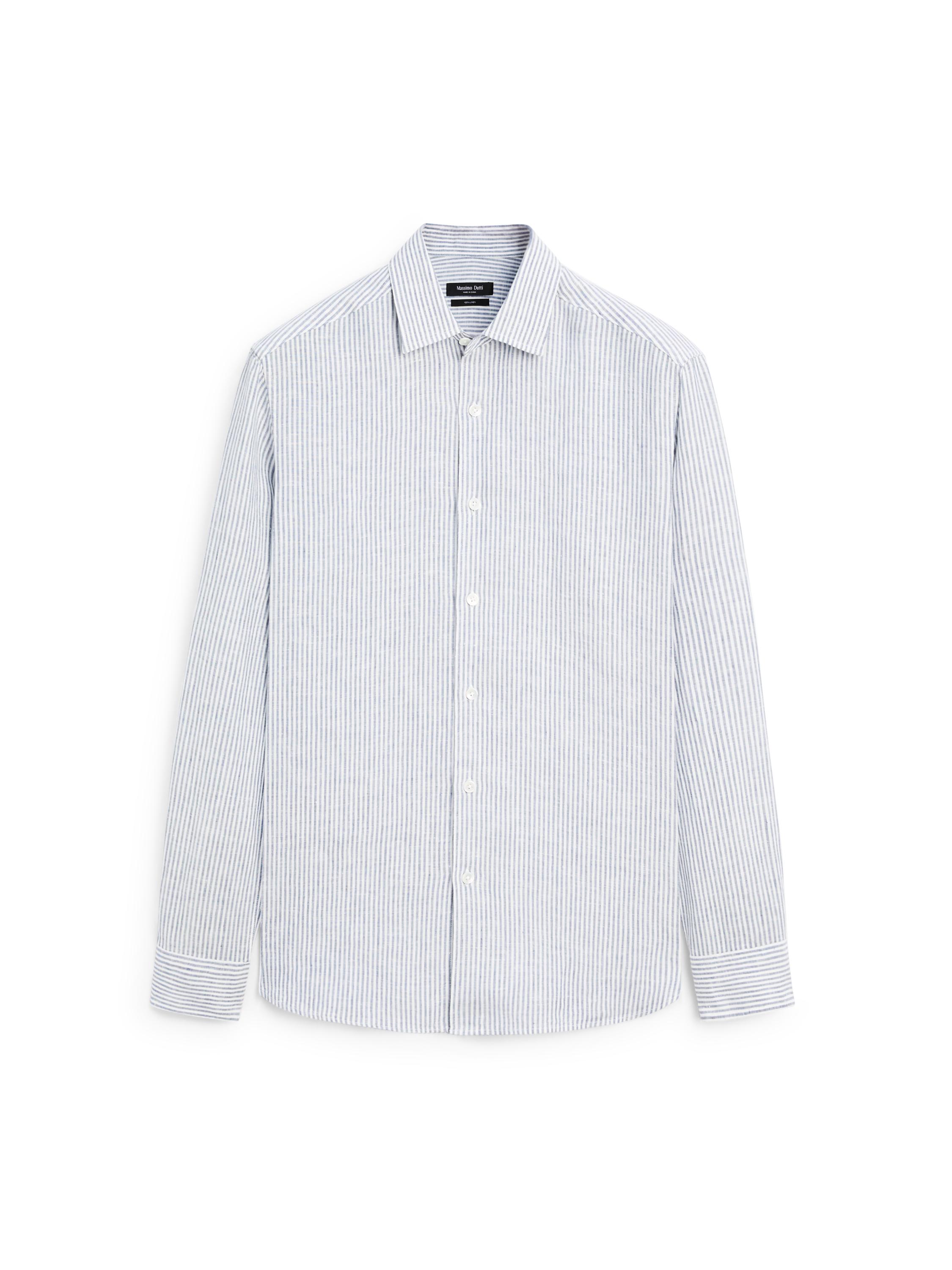 Striped slim fit linen shirt — BLUE
