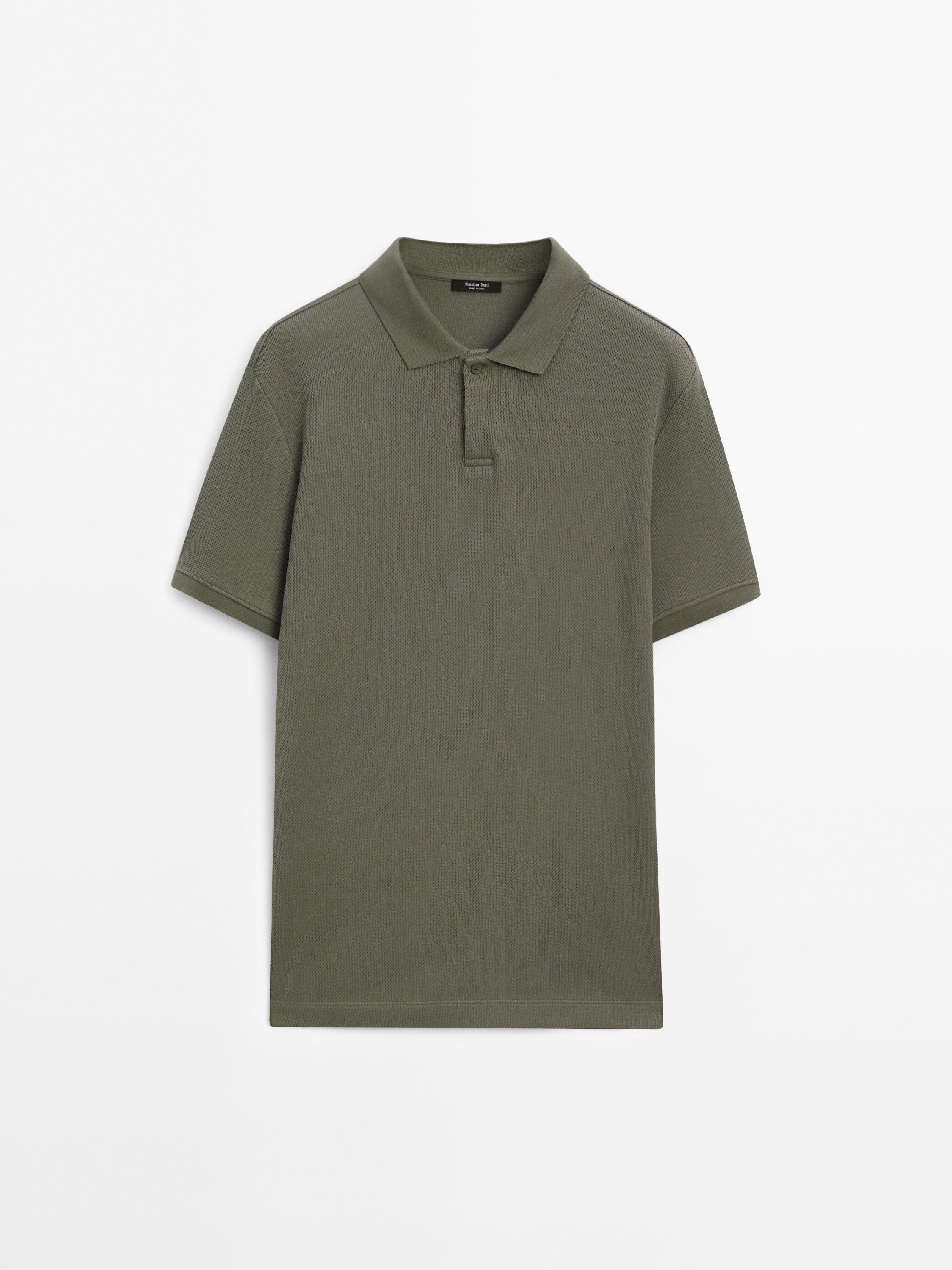Short sleeve micro-textured polo shirt · Moss Green, Cream