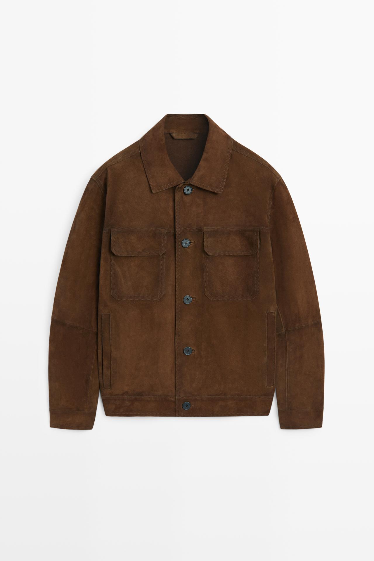 Suede jacket with pocket detail — RUSSET
