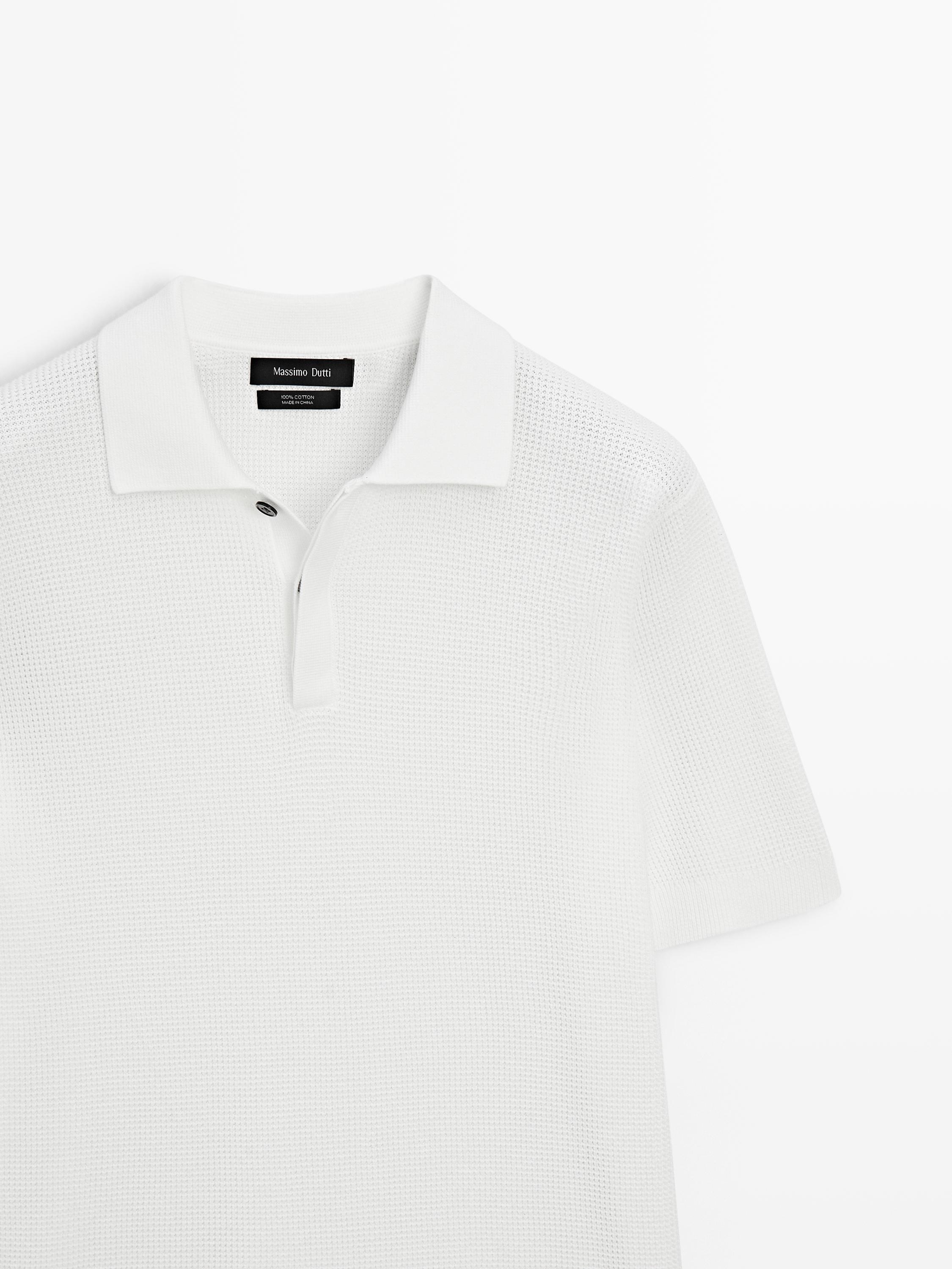 Textured cotton knit polo shirt — WHITE