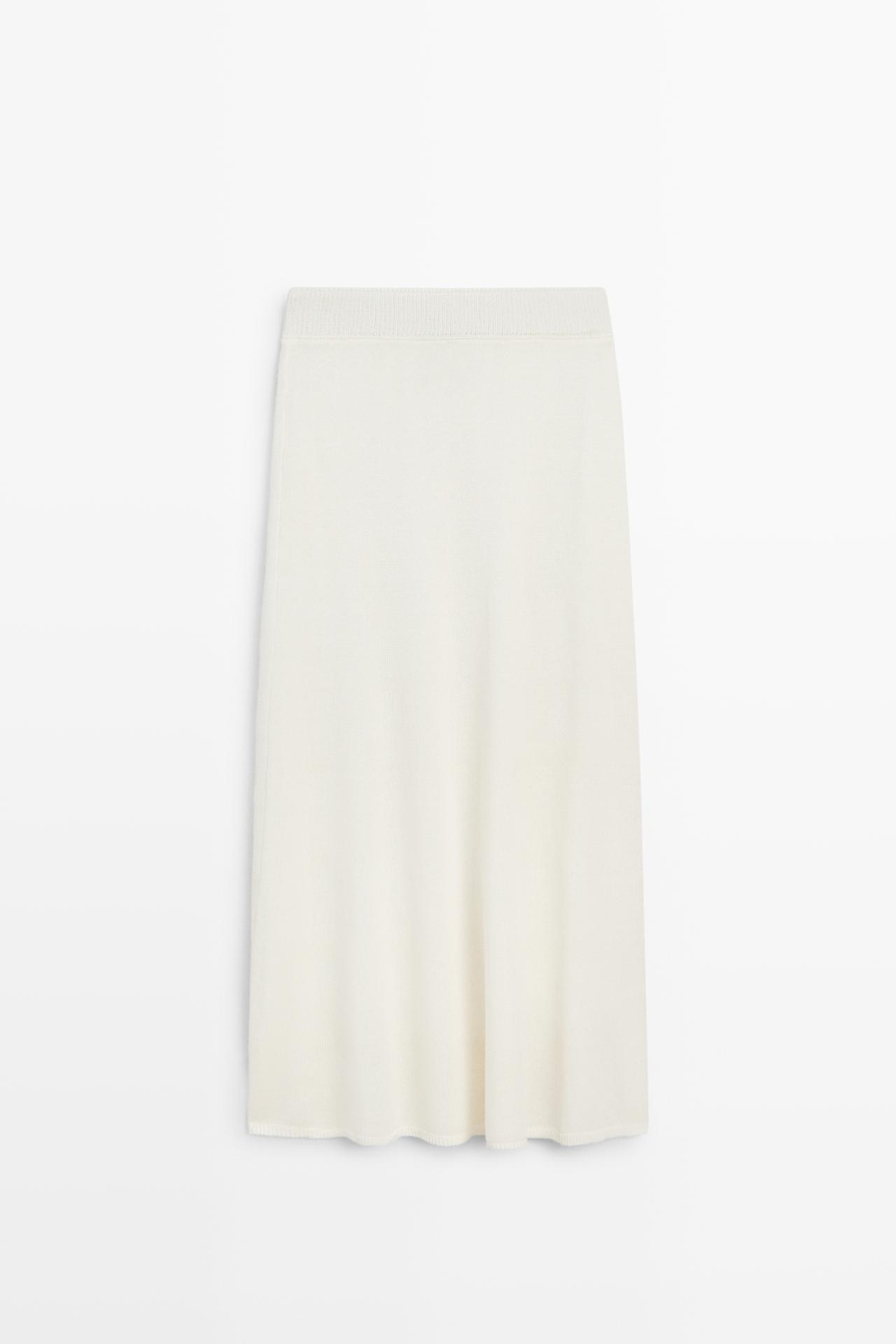 Linen blend knit midi skirt — Off white