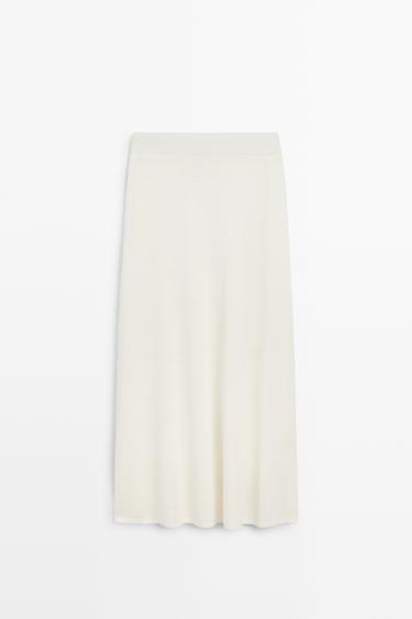 Linen blend knit midi skirt — Off white 2