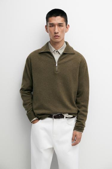 Mock neck zip-up knit sweater — Sea green 3