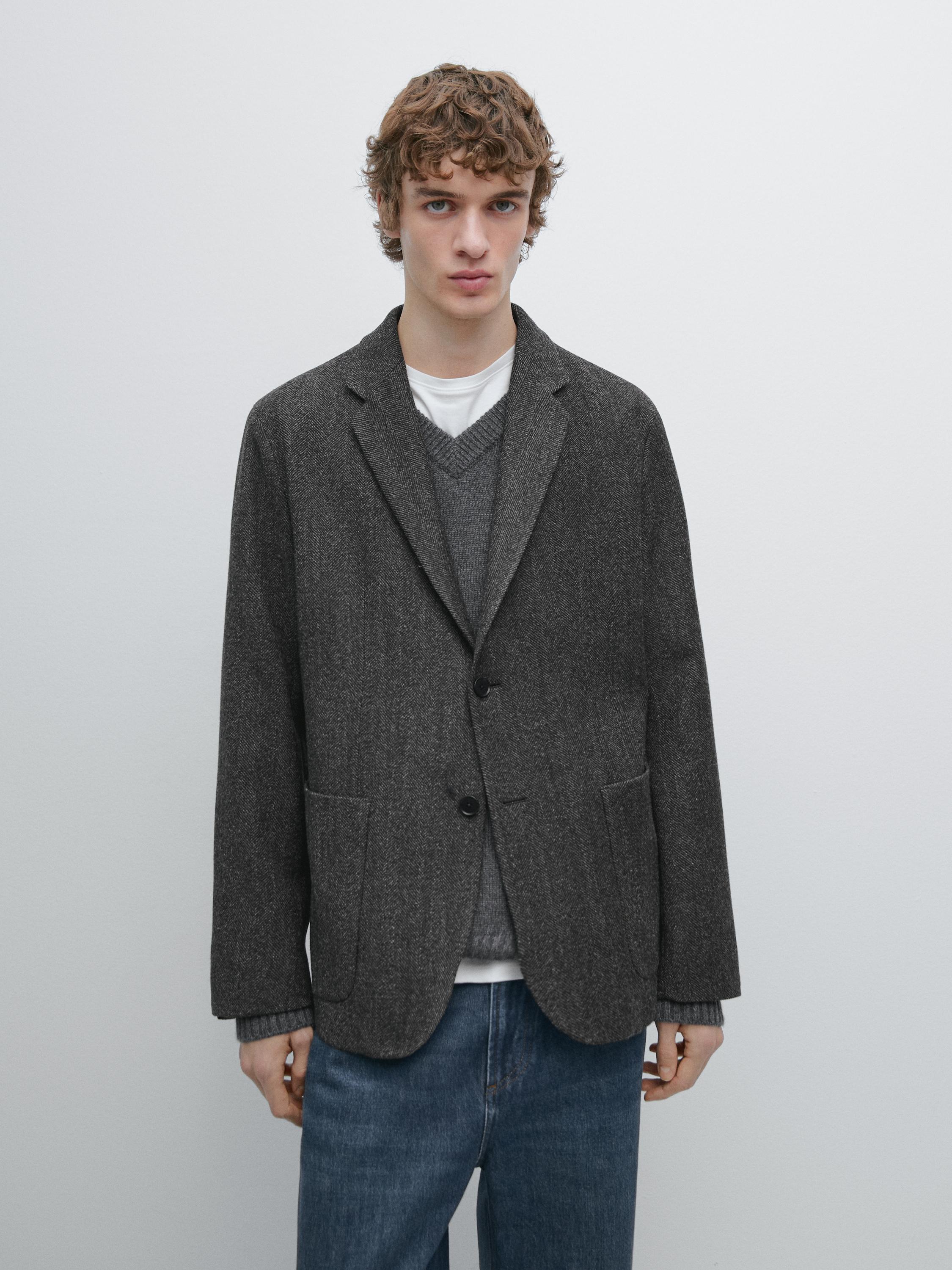 Herringbone wool blend blazer