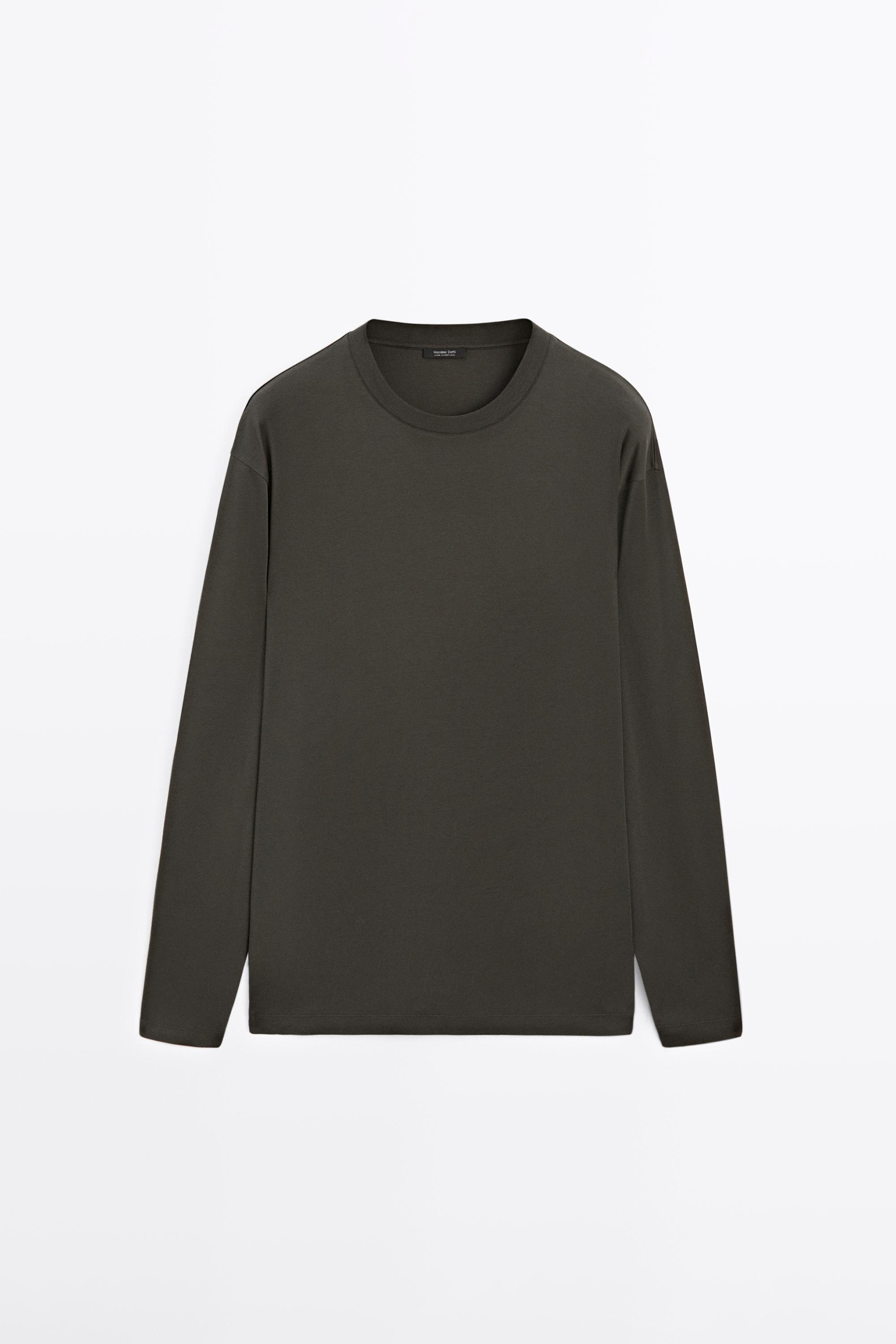 Long sleeve medium weight cotton T-shirt — KHAKI