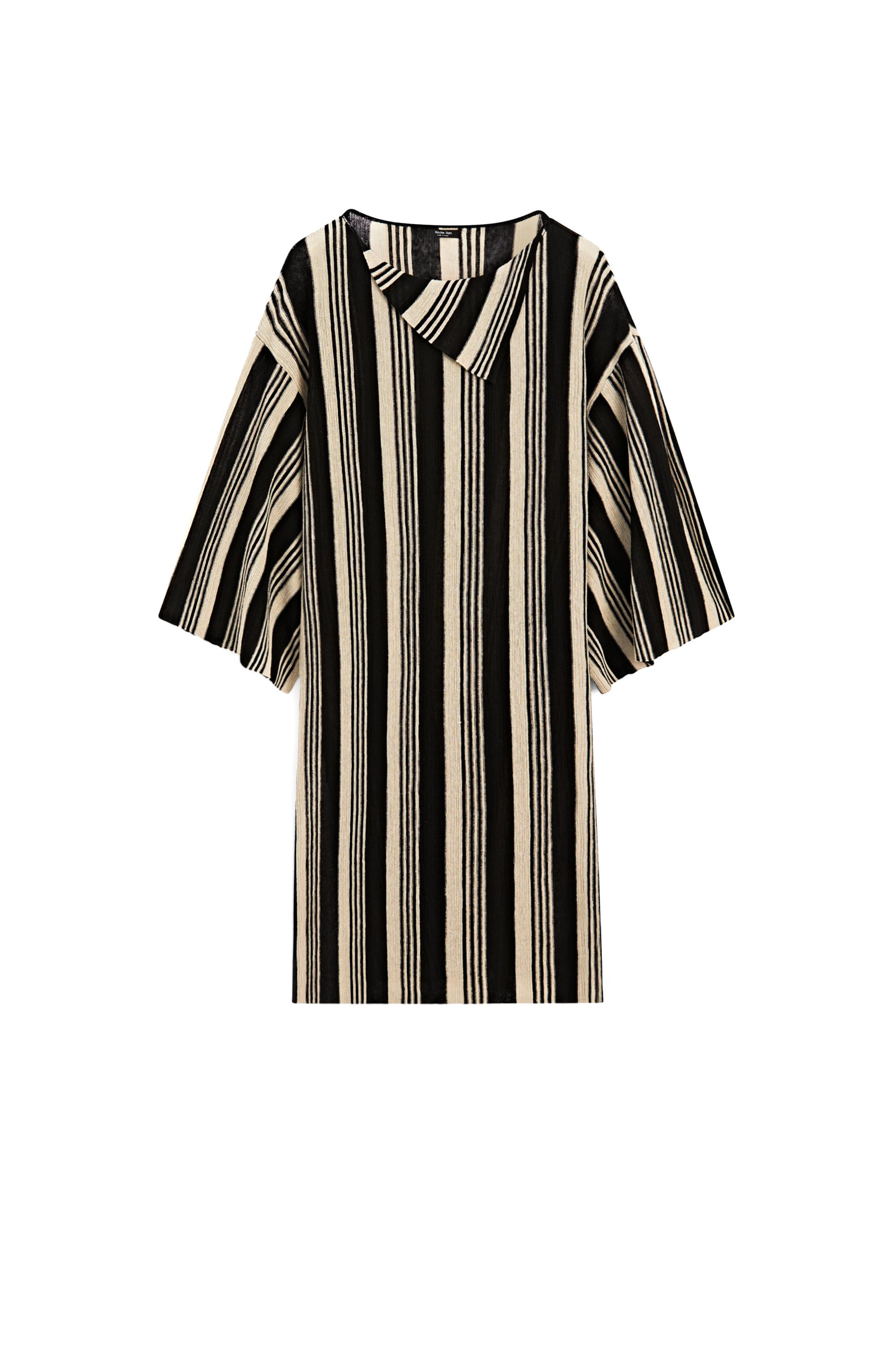 Striped knit kaftan sweater — BLACK
