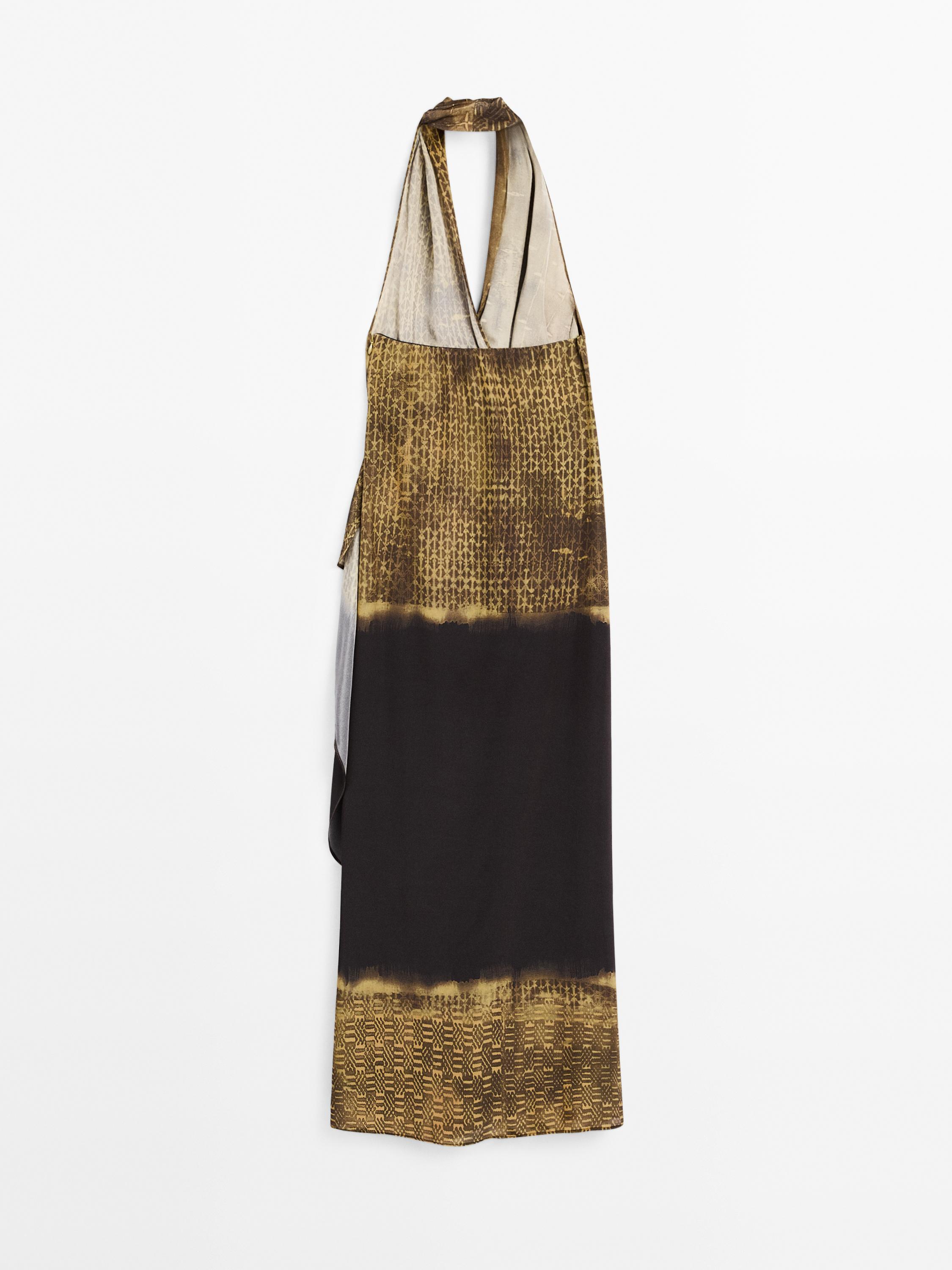 Printed halter-neck midi dress