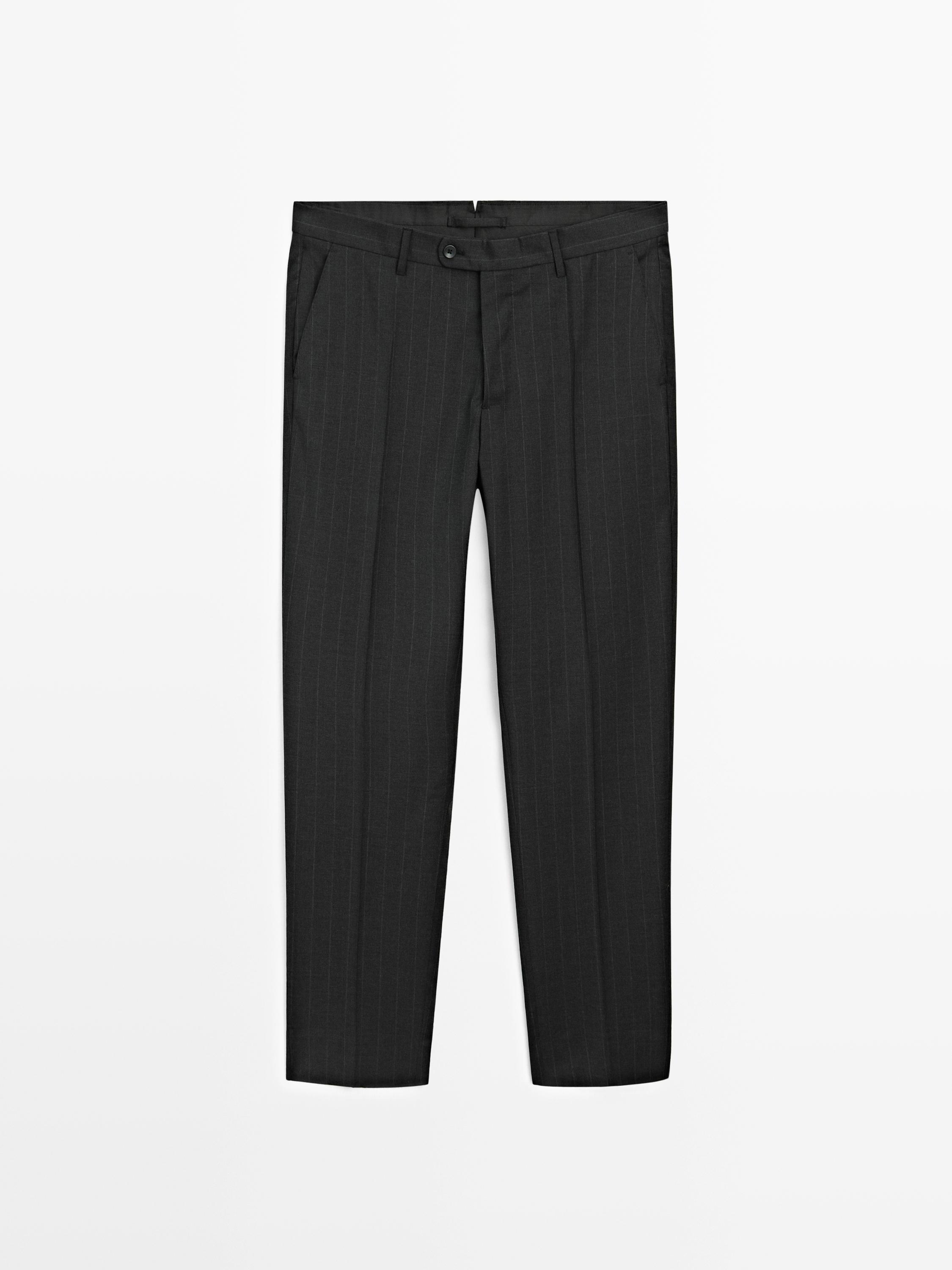 Pinstriped cool wool suit trousers — GREY