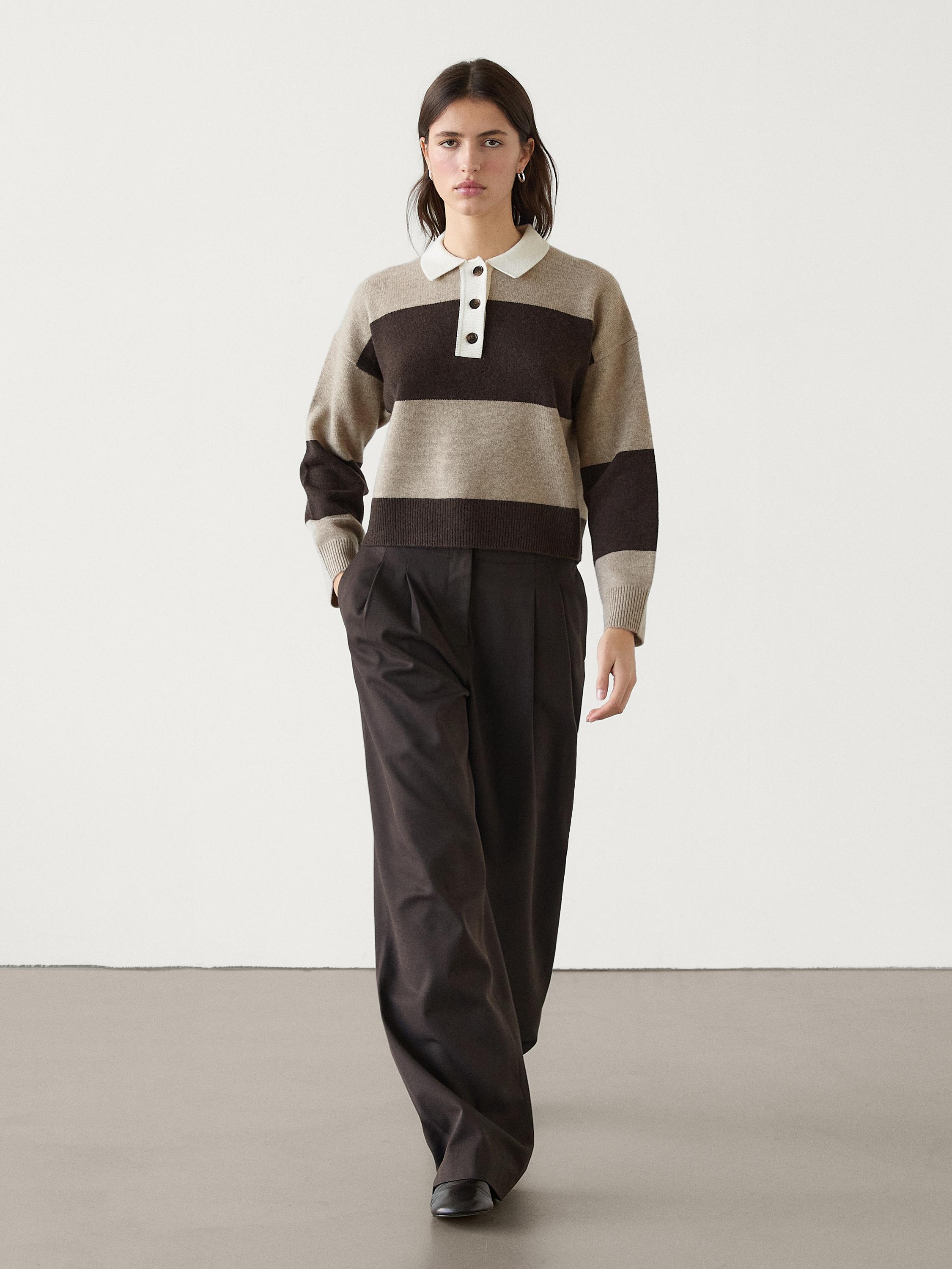 Wool blend polo collar sweater