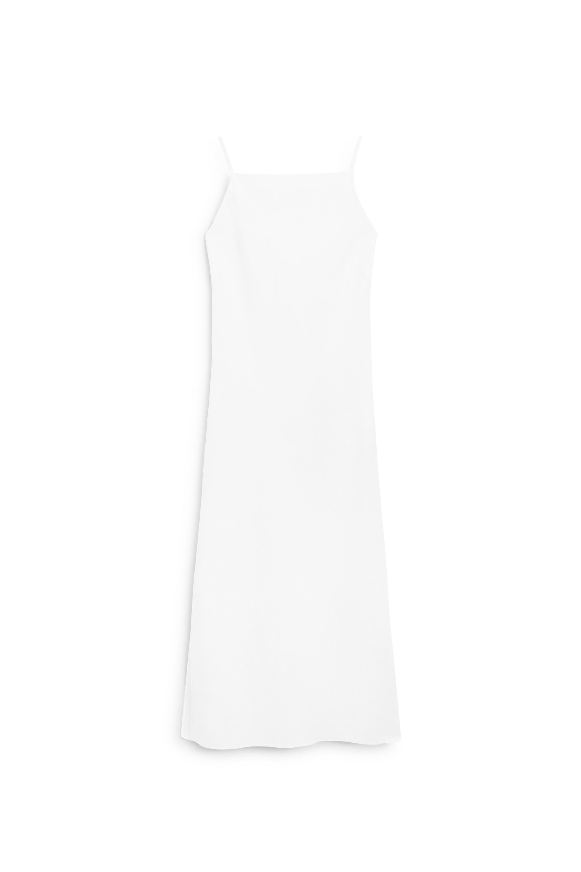 100% linen midi dress with straight neckline — WHITE