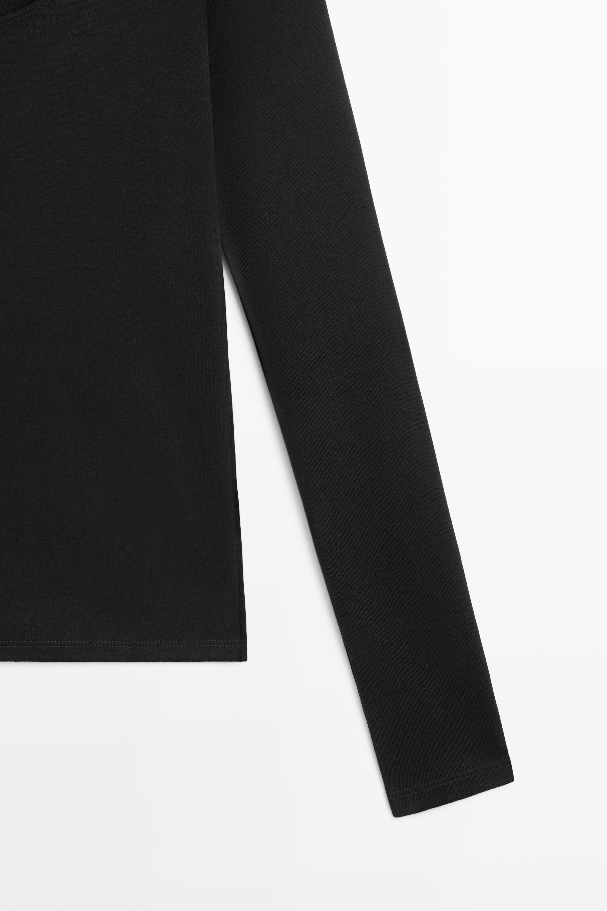 100% cotton button-placket T-shirt — BLACK