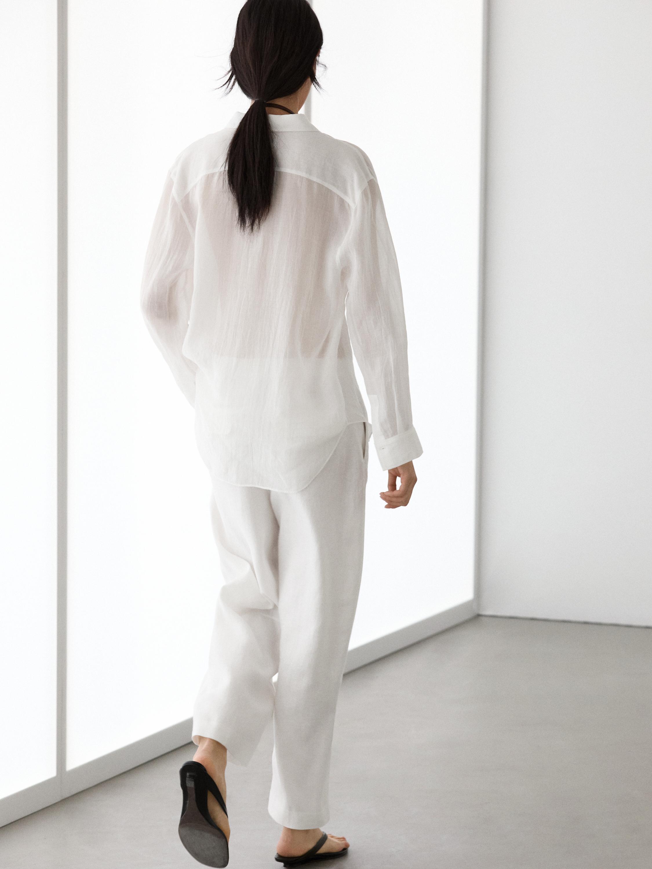 Flowing shirt with shirt collar — WHITE