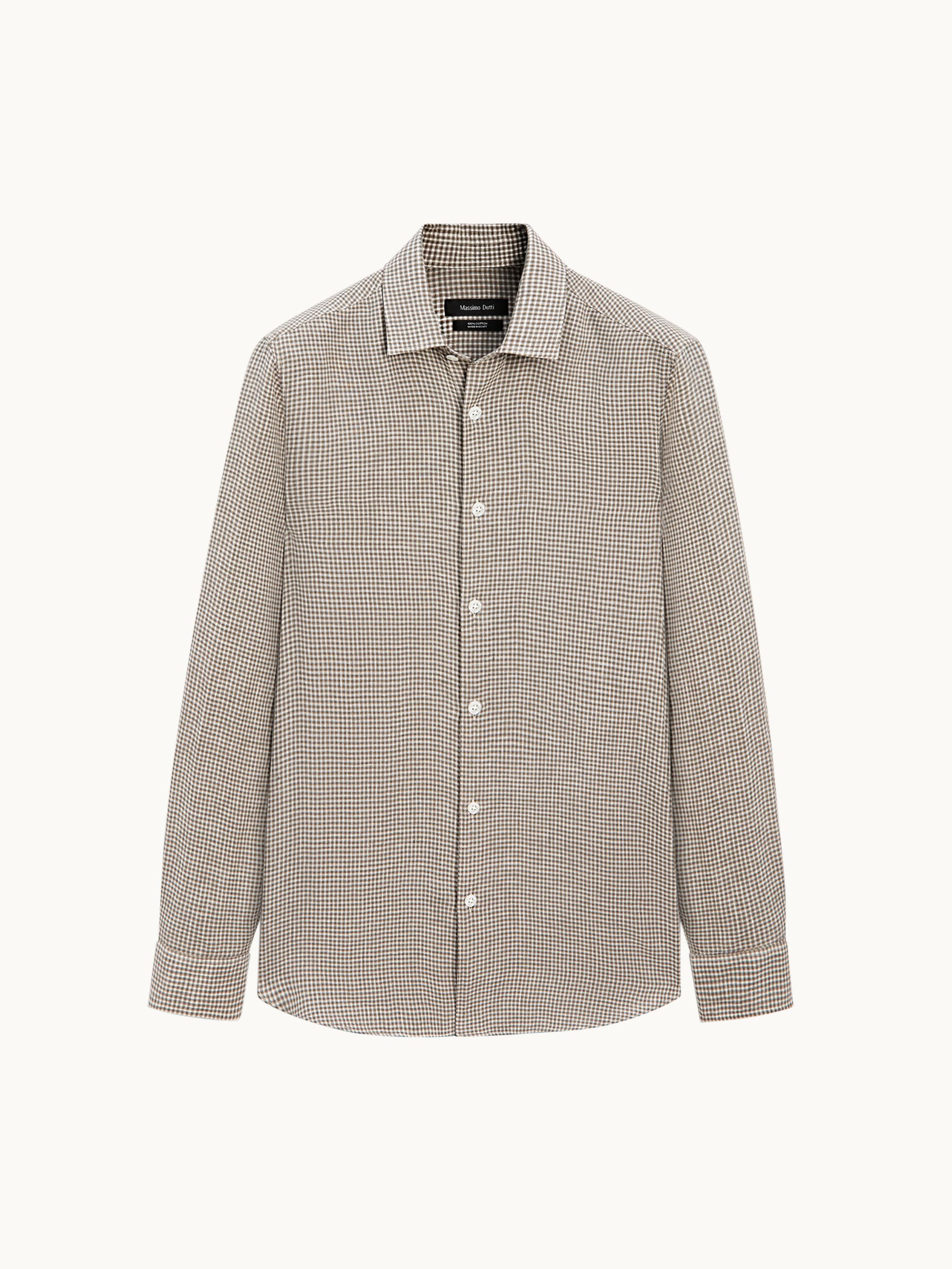 100% linen regular fit check shirt — BROWN
