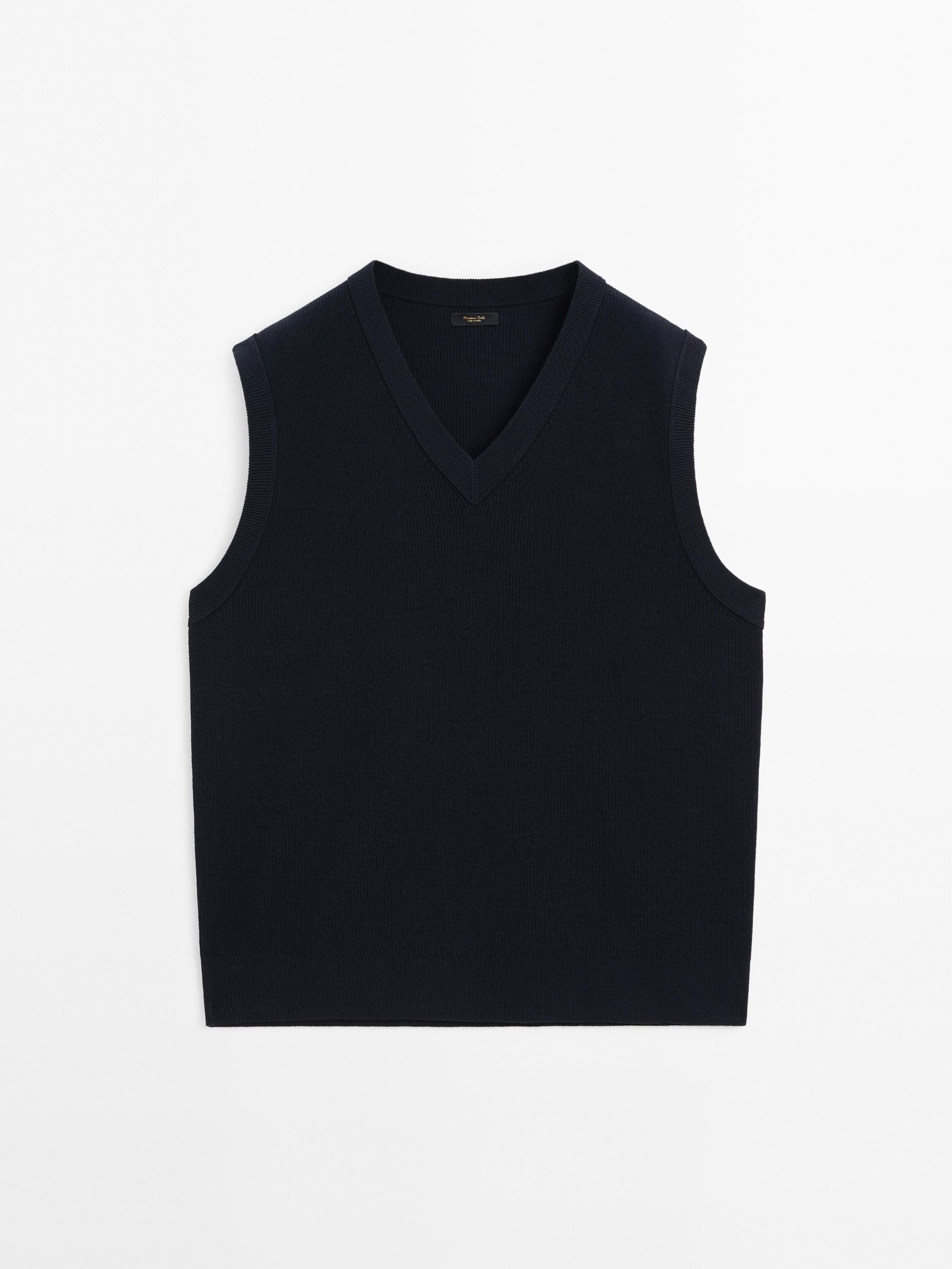 Veste sans manches à col en V en coton mélangé