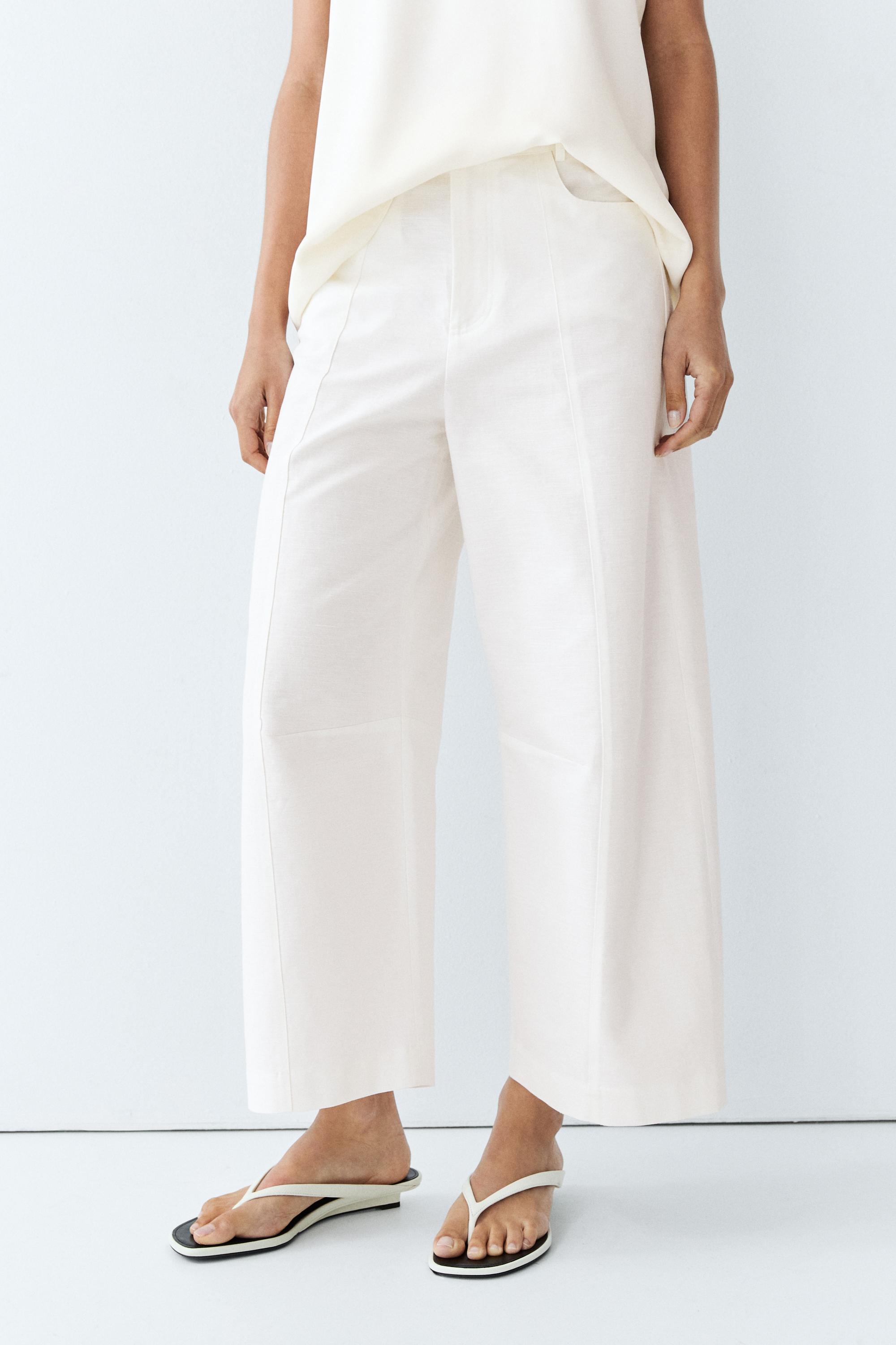 Cotton linen blend barrel fit pants