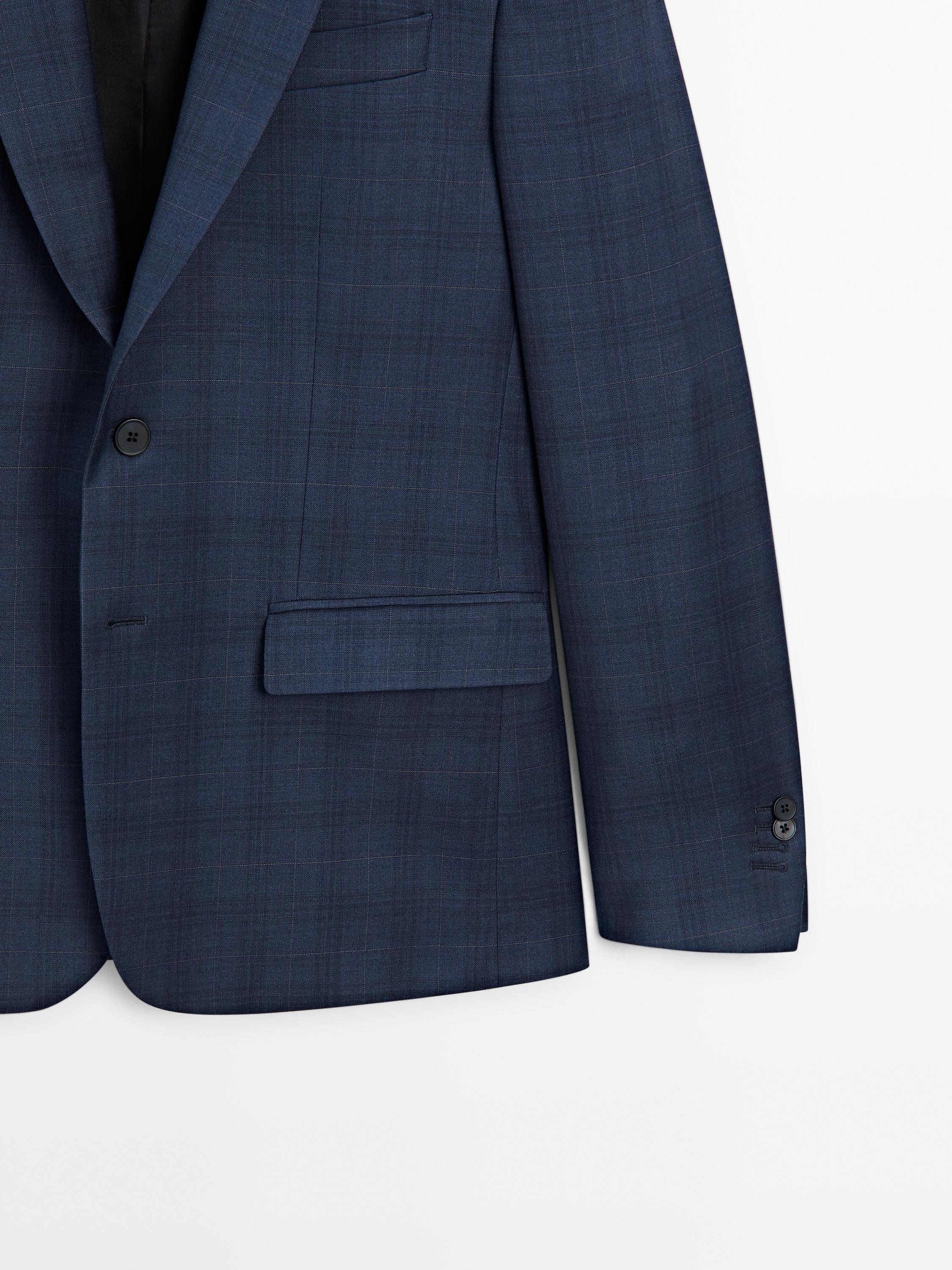Check wool blend suit blazer