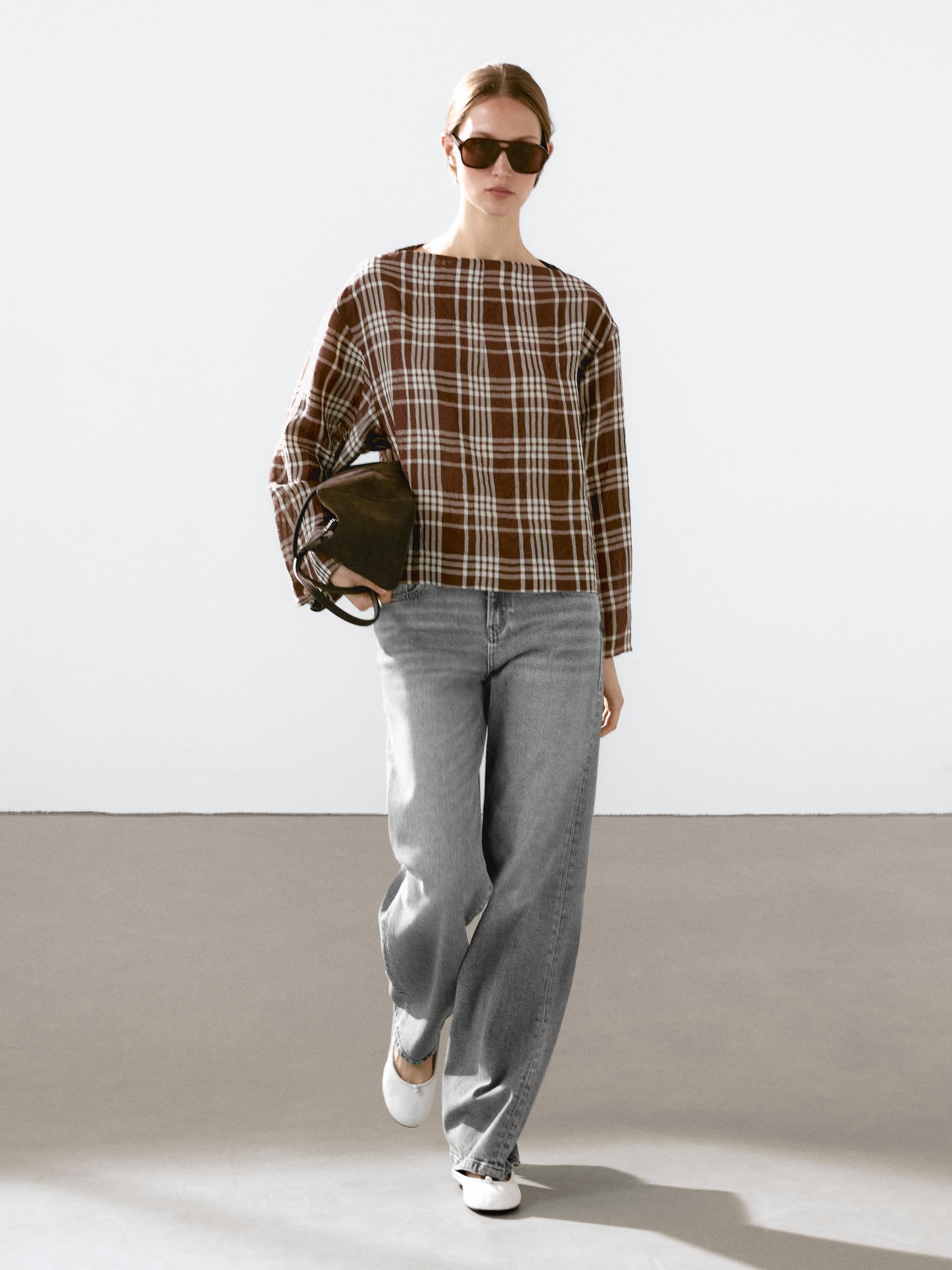 Chemisier Fluide À Carreaux - Bordeaux - S - Massimo Dutti - Femme