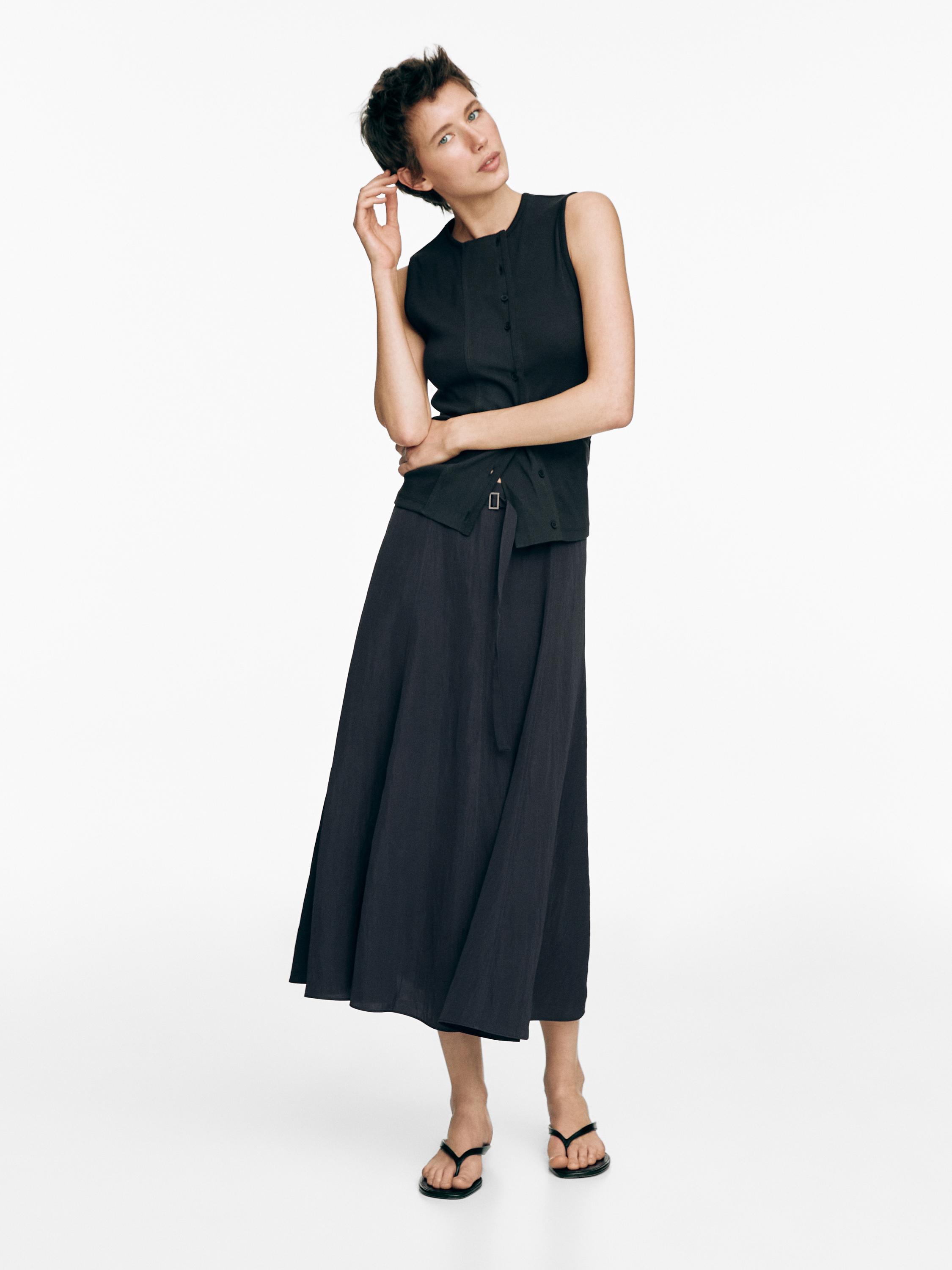 Long skirt with belt detail — GREY BLUE