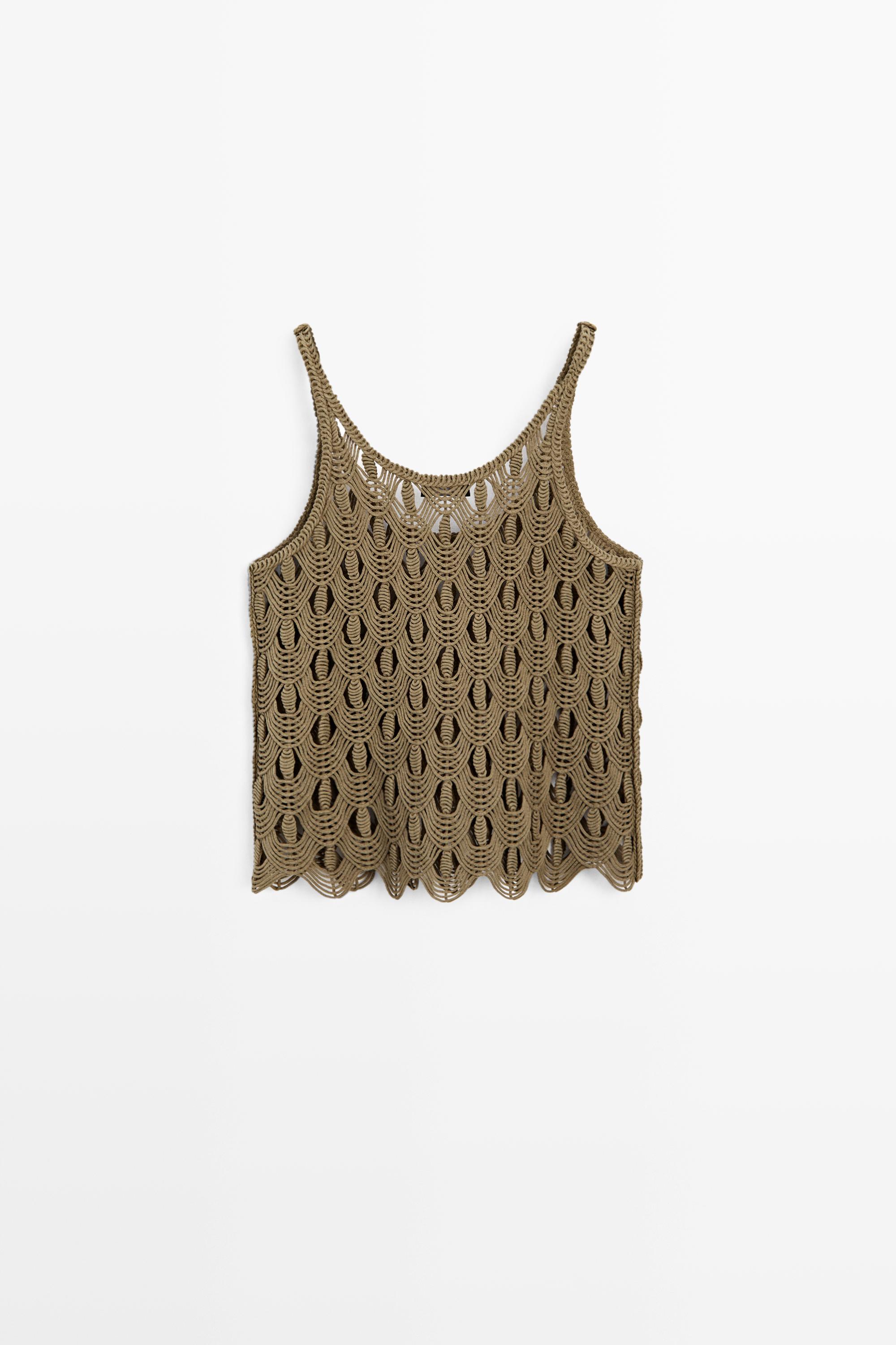 Strappy top with crochet detail — KHAKI