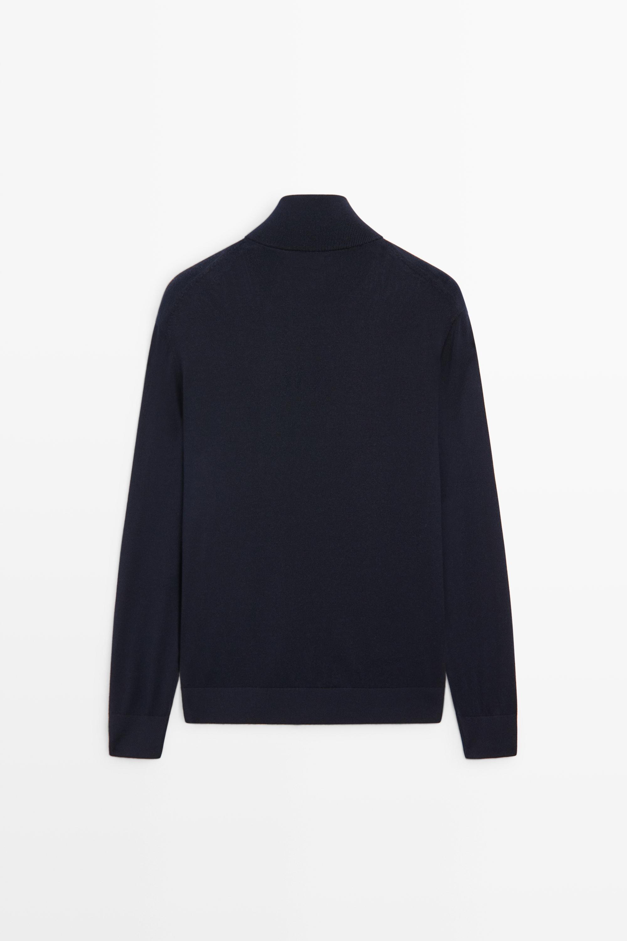Merino wool blend zip-up knit cardigan — NAVY BLUE