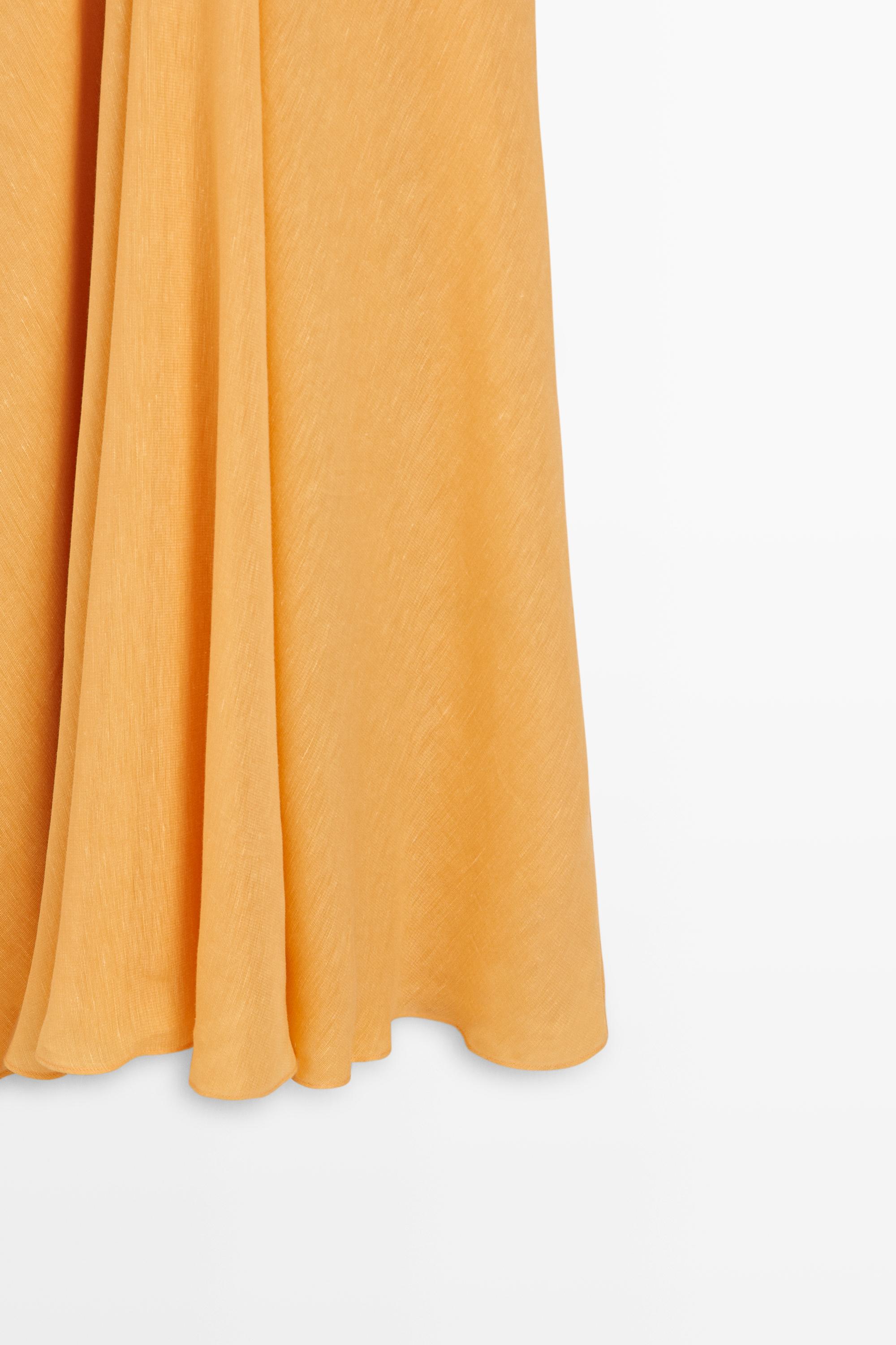 Linen blend flowing V-neck dress — YELLOW