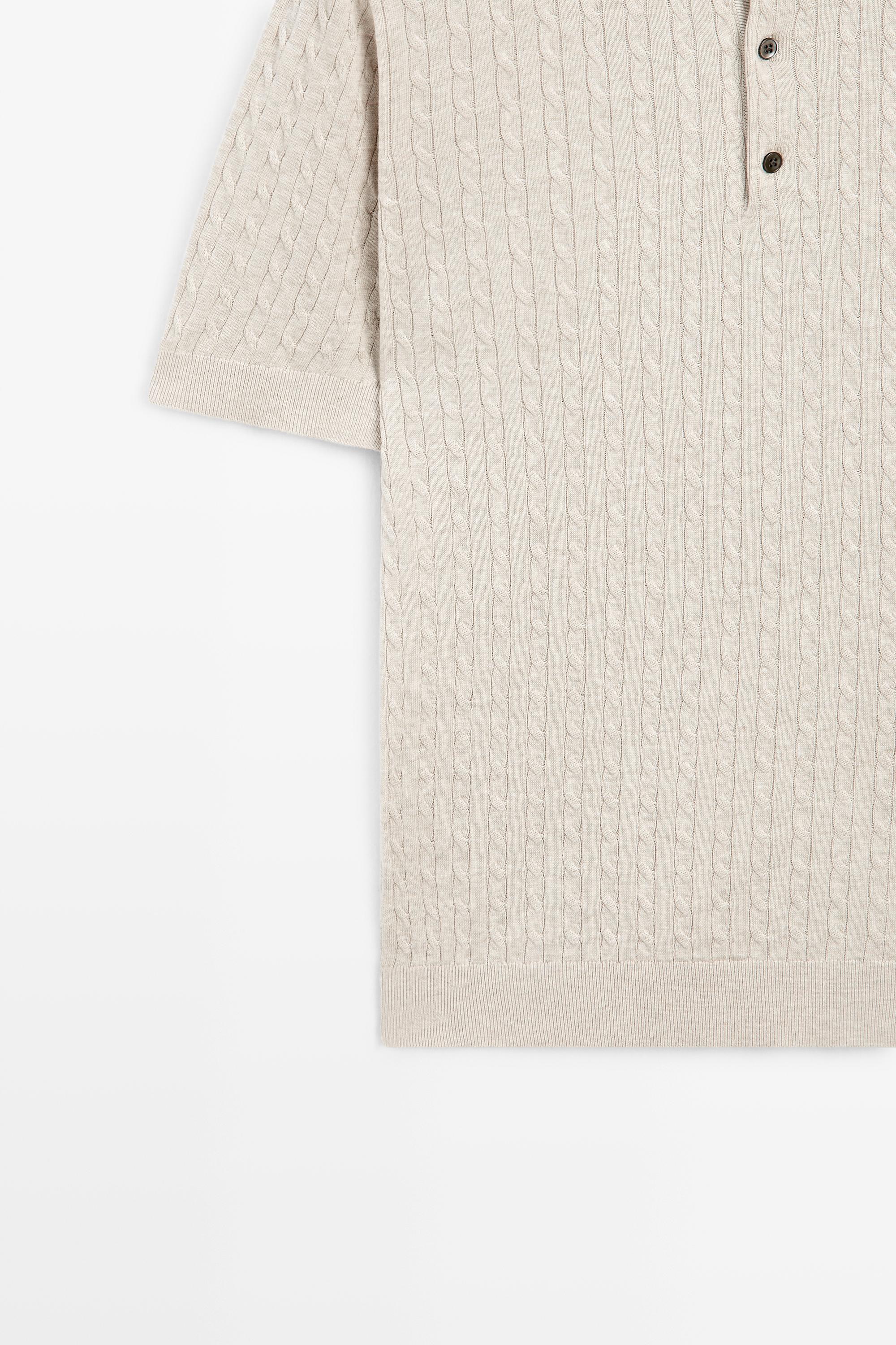 100% cotton cable-knit polo shirt — BEIGE