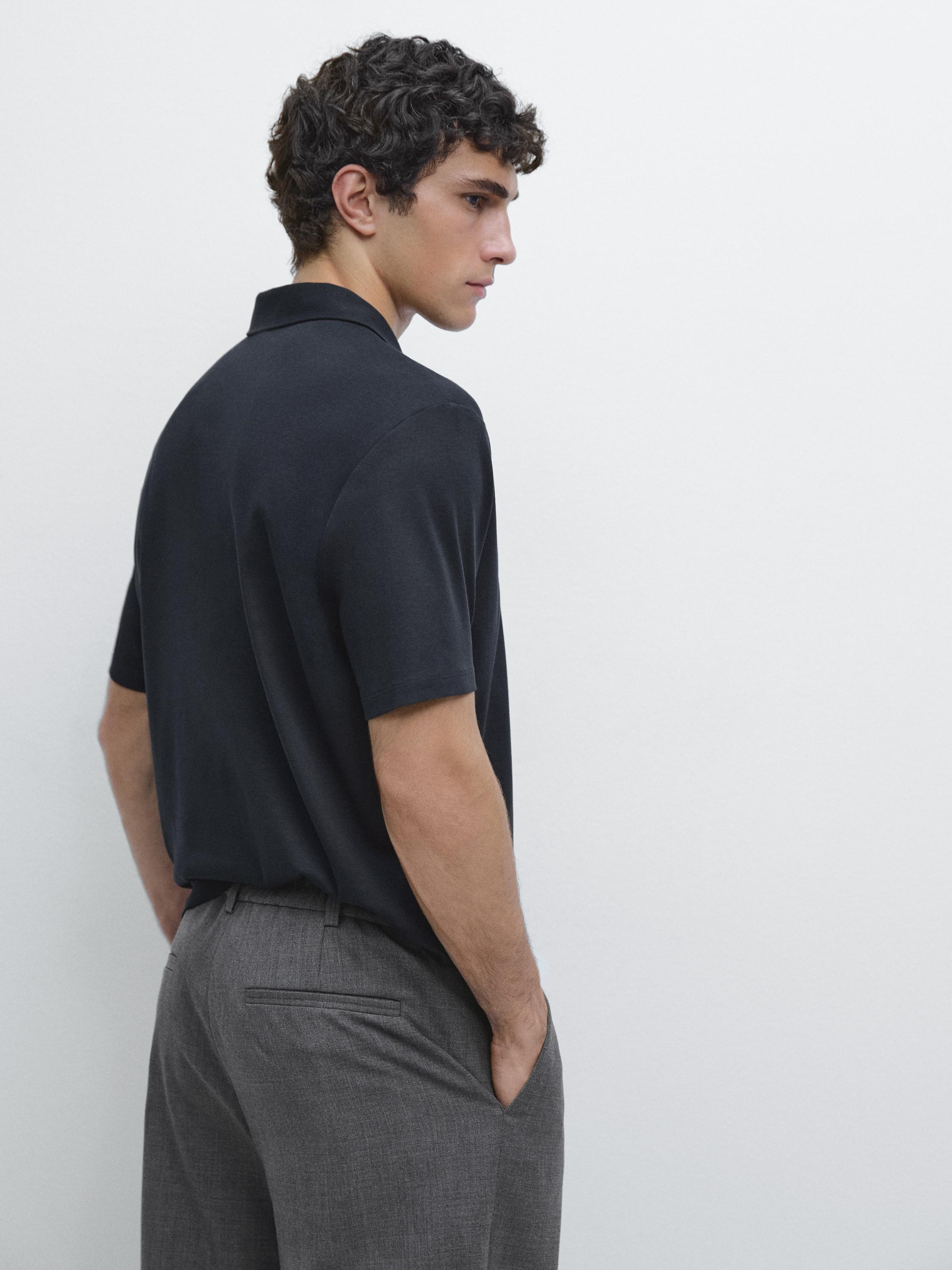 Short sleeve polo shirt with zip detail — NAVY BLUE